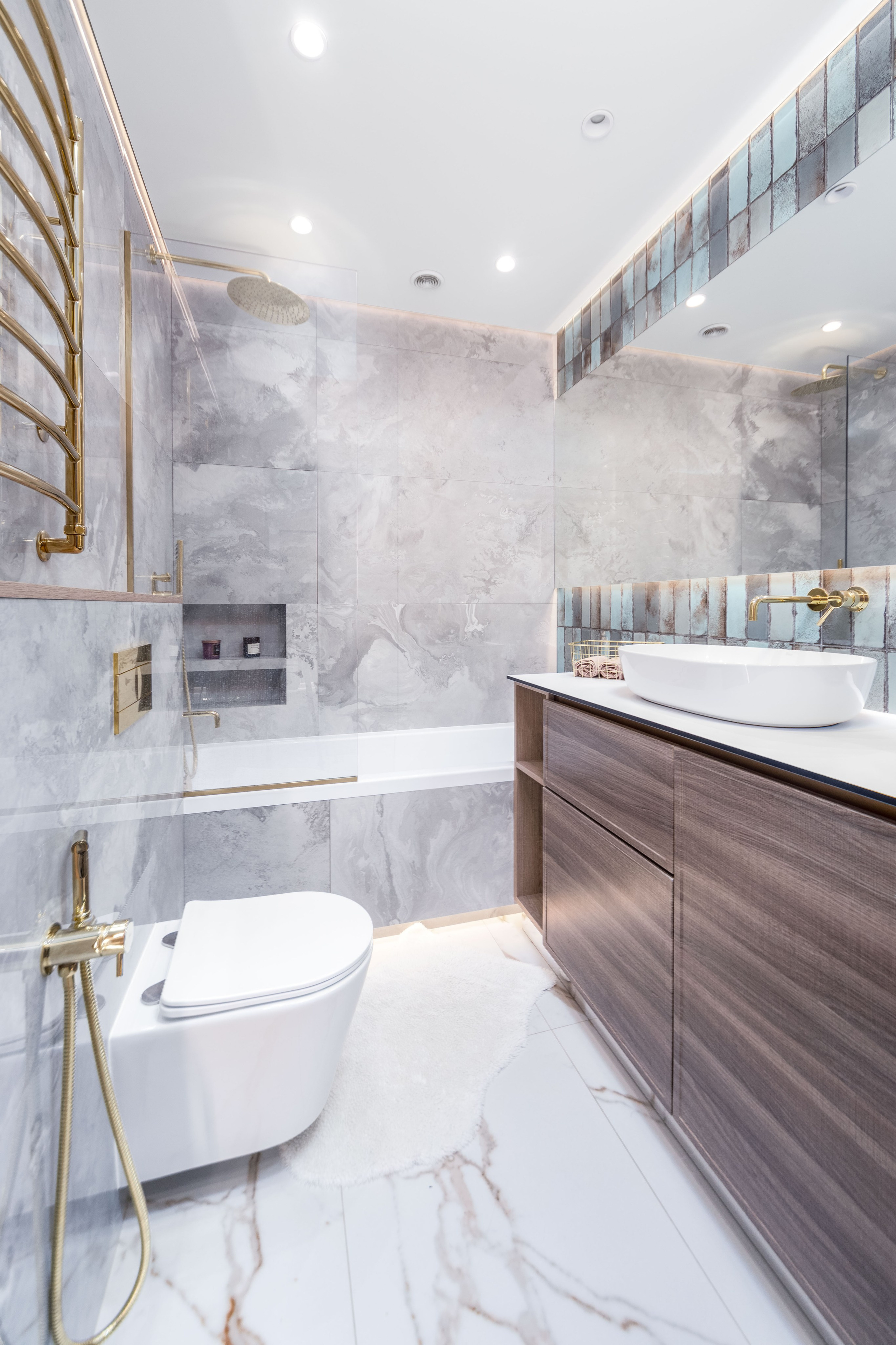 Интерьер санузла в евро-3 квартире в ЖК Минск Мир