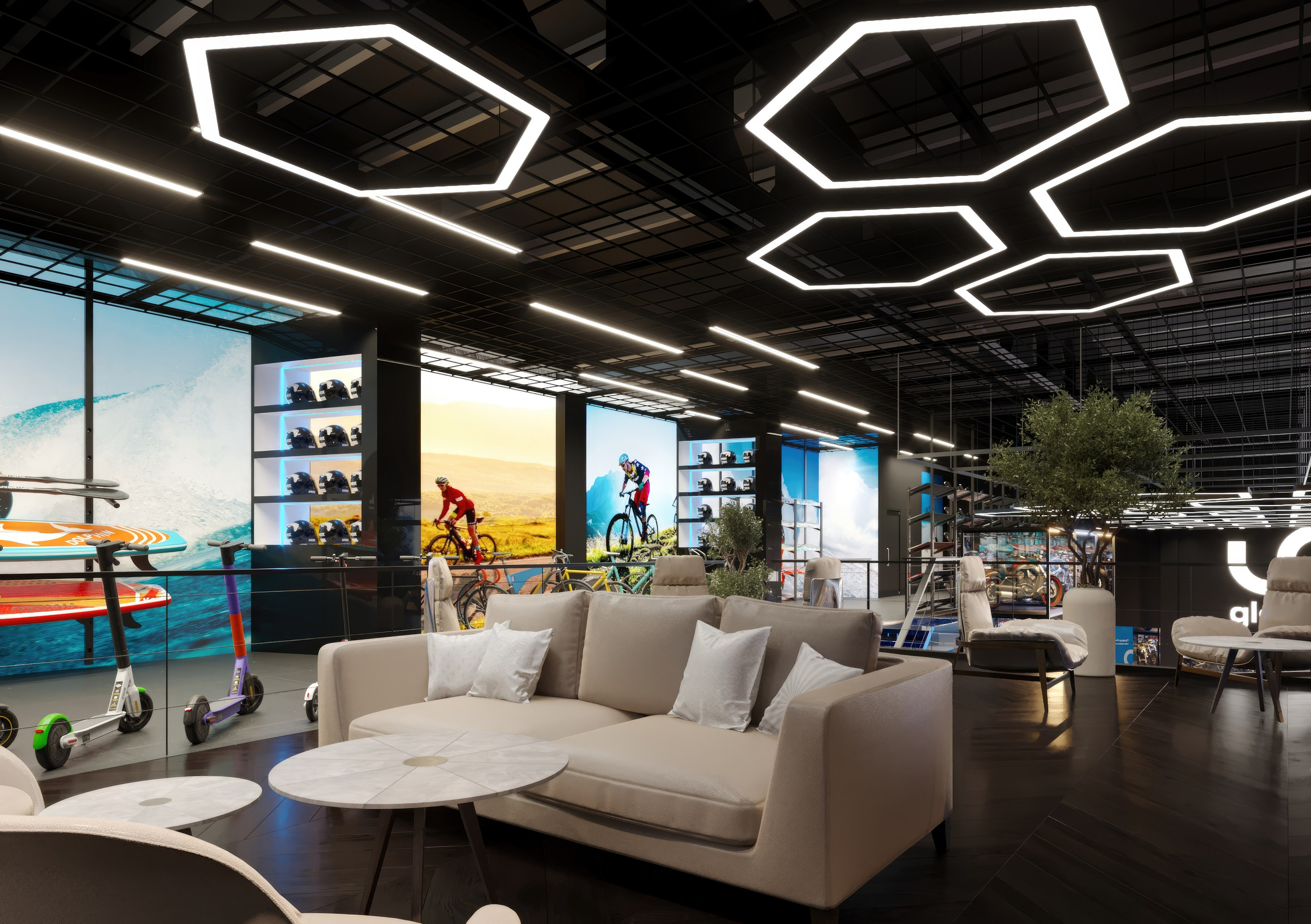 Motorbike Showroom Design Project — Bold and Modern Retail Space. 3D INTERIOR AND ARCHITECTURE VISUALIZATION