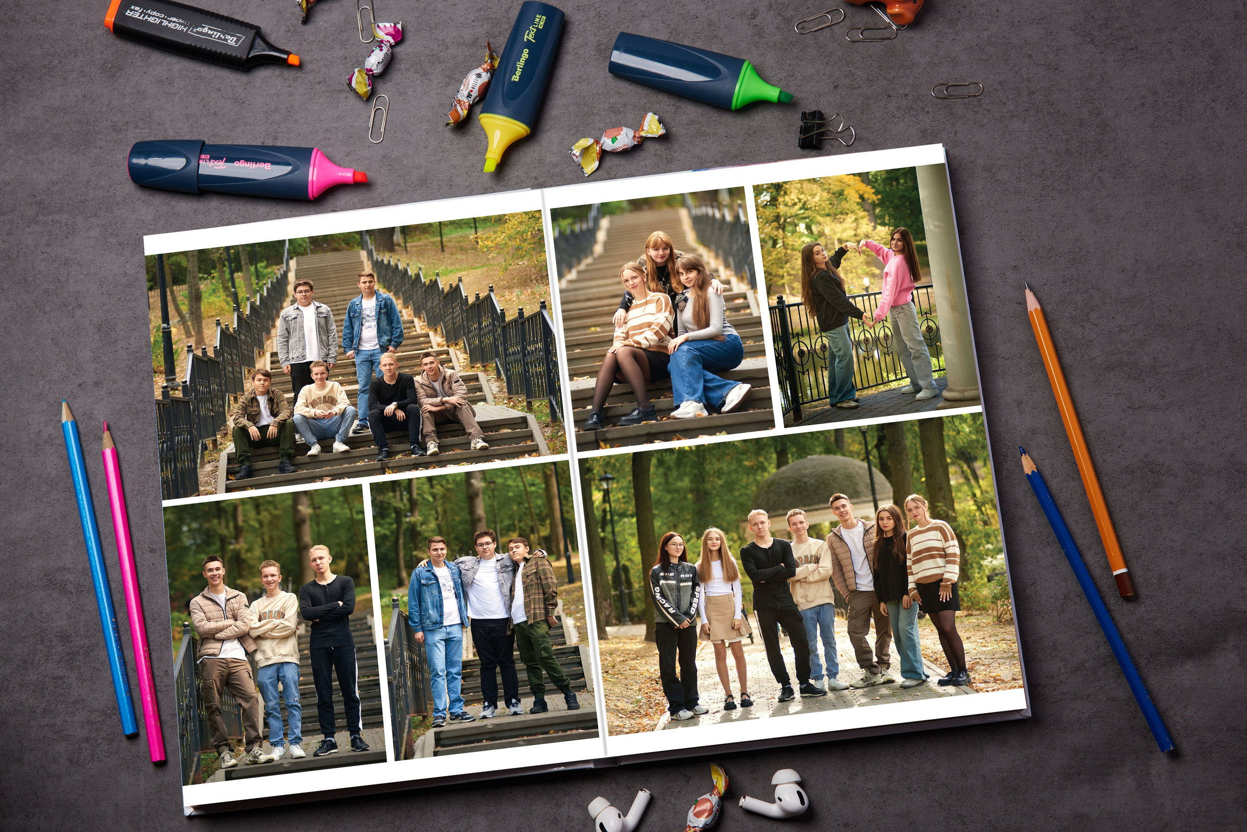 Альбомы layflat с общим набором фотографий. Школьный фотограф в Туле Владимир Греков. Выпускные альбомы