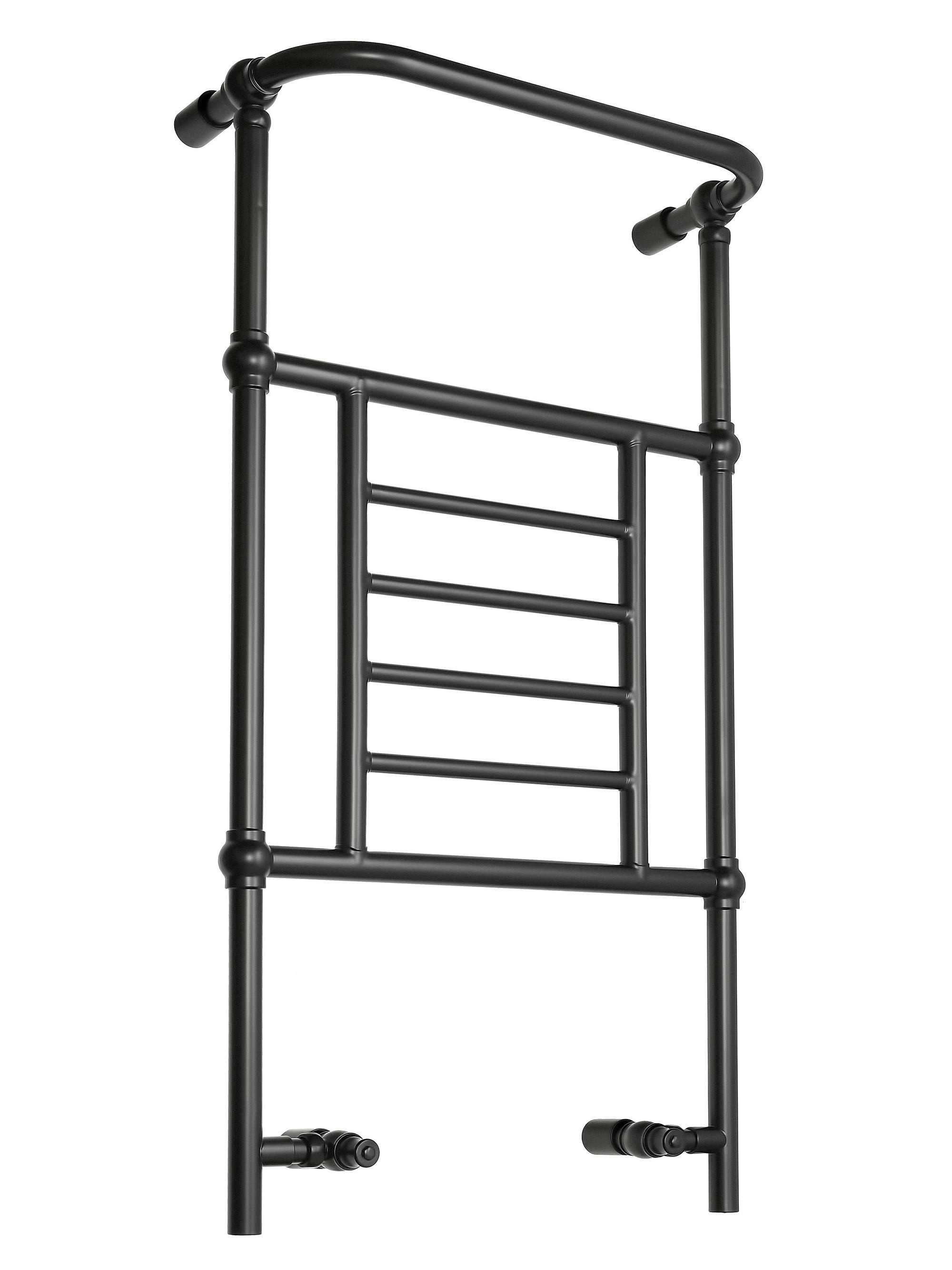 Черный полотенцесушитель на белом фоне