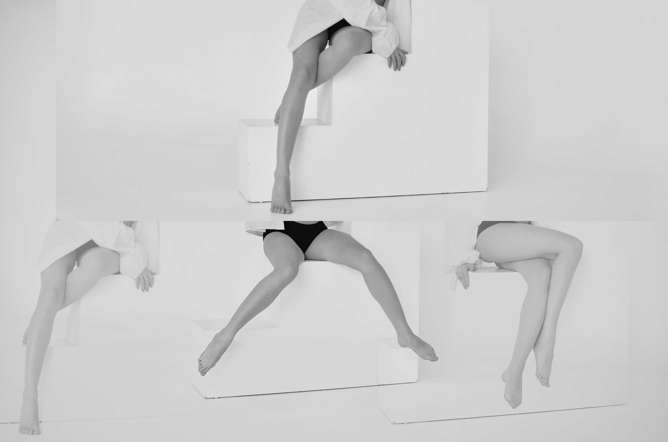 Будуарная фотосессия для женщин и девушек в боди и белье с белой рубашкой.