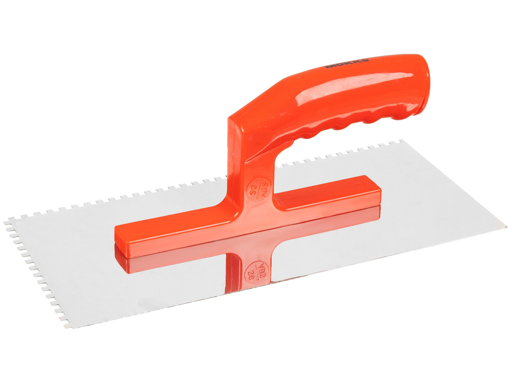 Кельма для укладки плитки с зубьями с красной ручкой