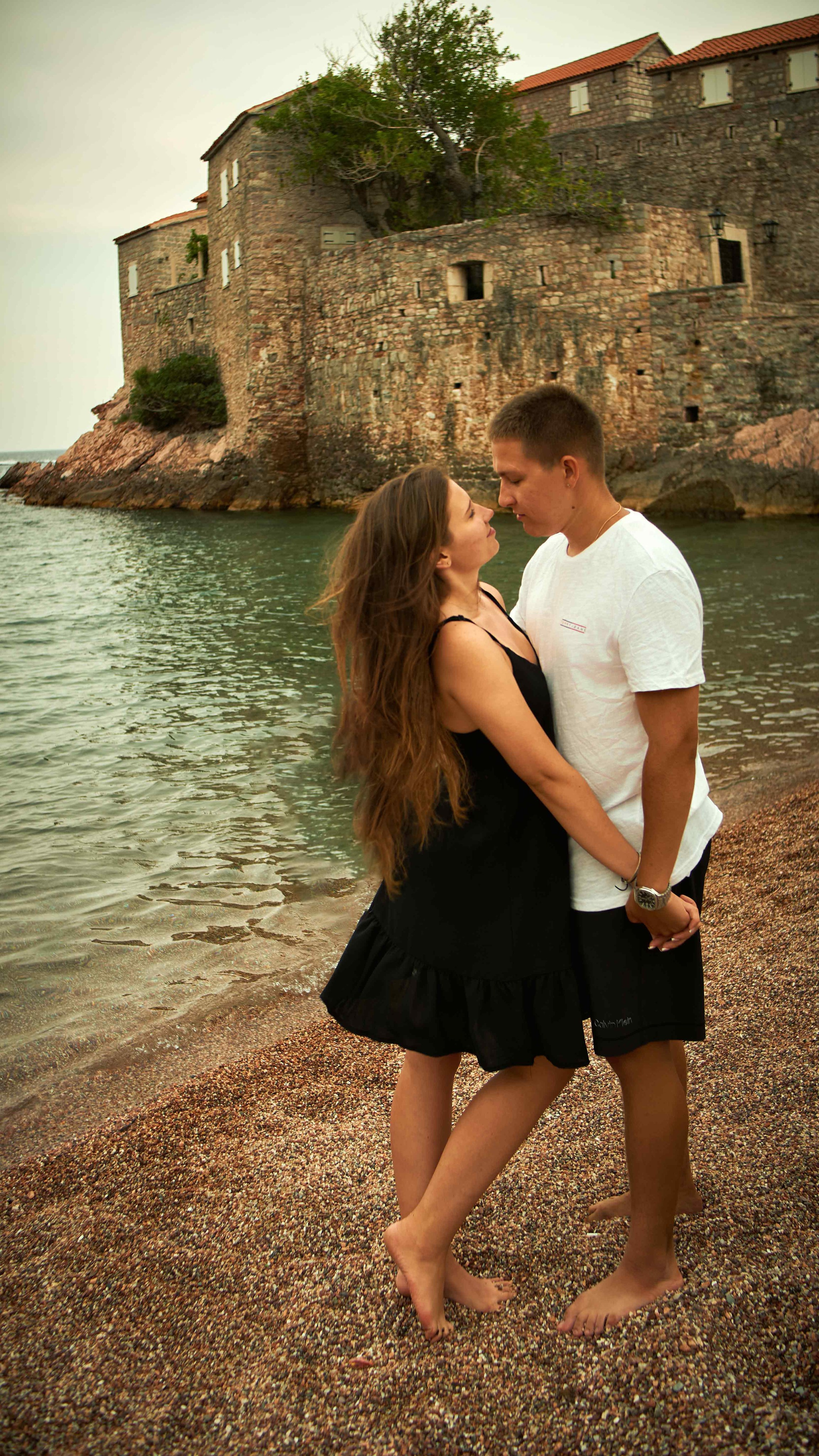 Love Story Photoshoot in Montenegro | Couple on the Beach at Sveti Stefan
