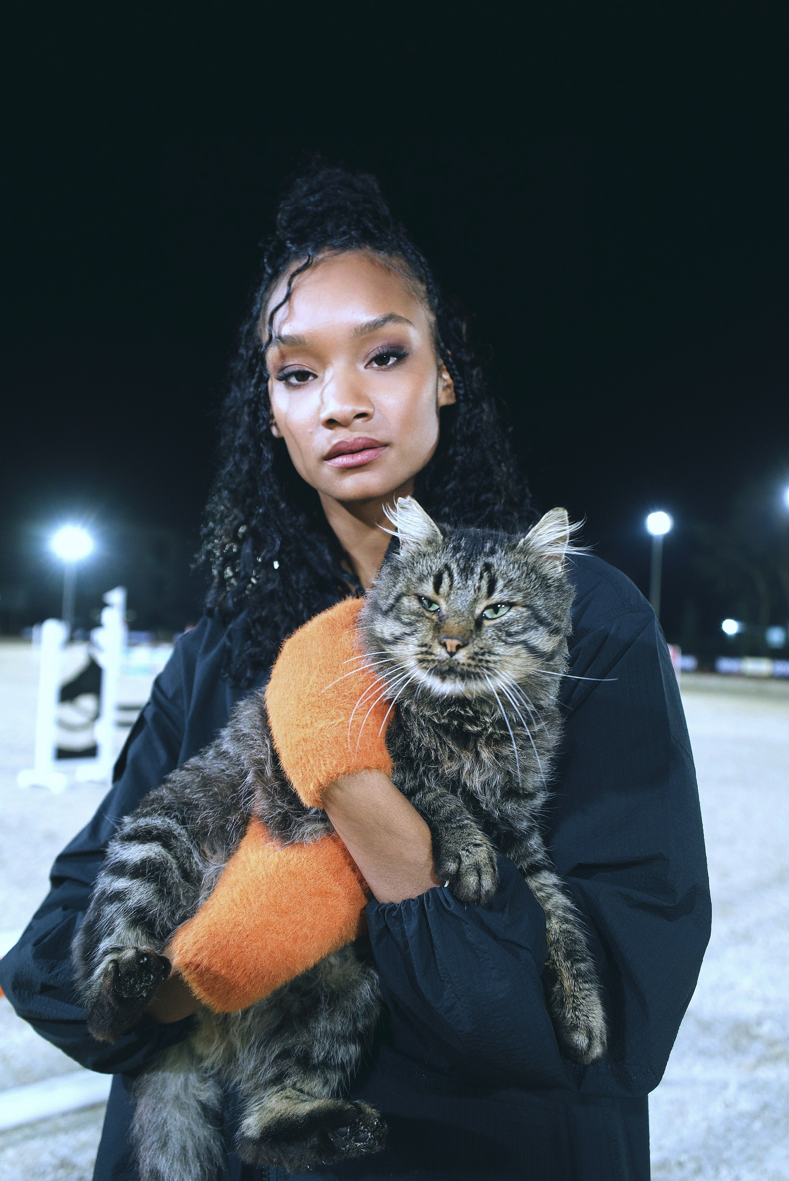 Night fashion portrait of Janessa Alleyne in Istanbul for Esquire Turkey editorial