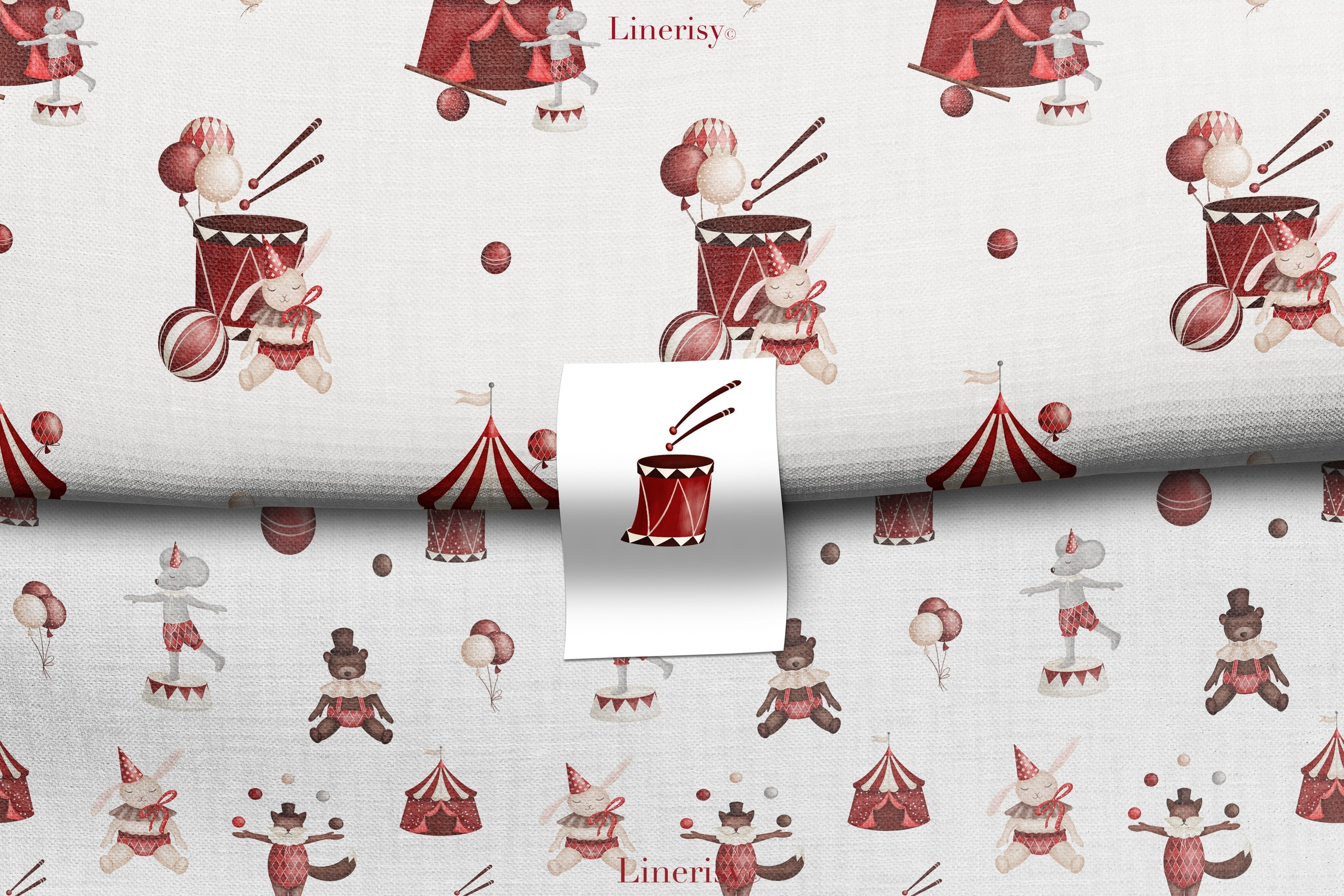 Коллекция «Цирк» — графические иллюстрации, композиции, постеры, фреймы, рамки и бесшовные паттерны. Художник-иллюстратор Евгения Бекренёва