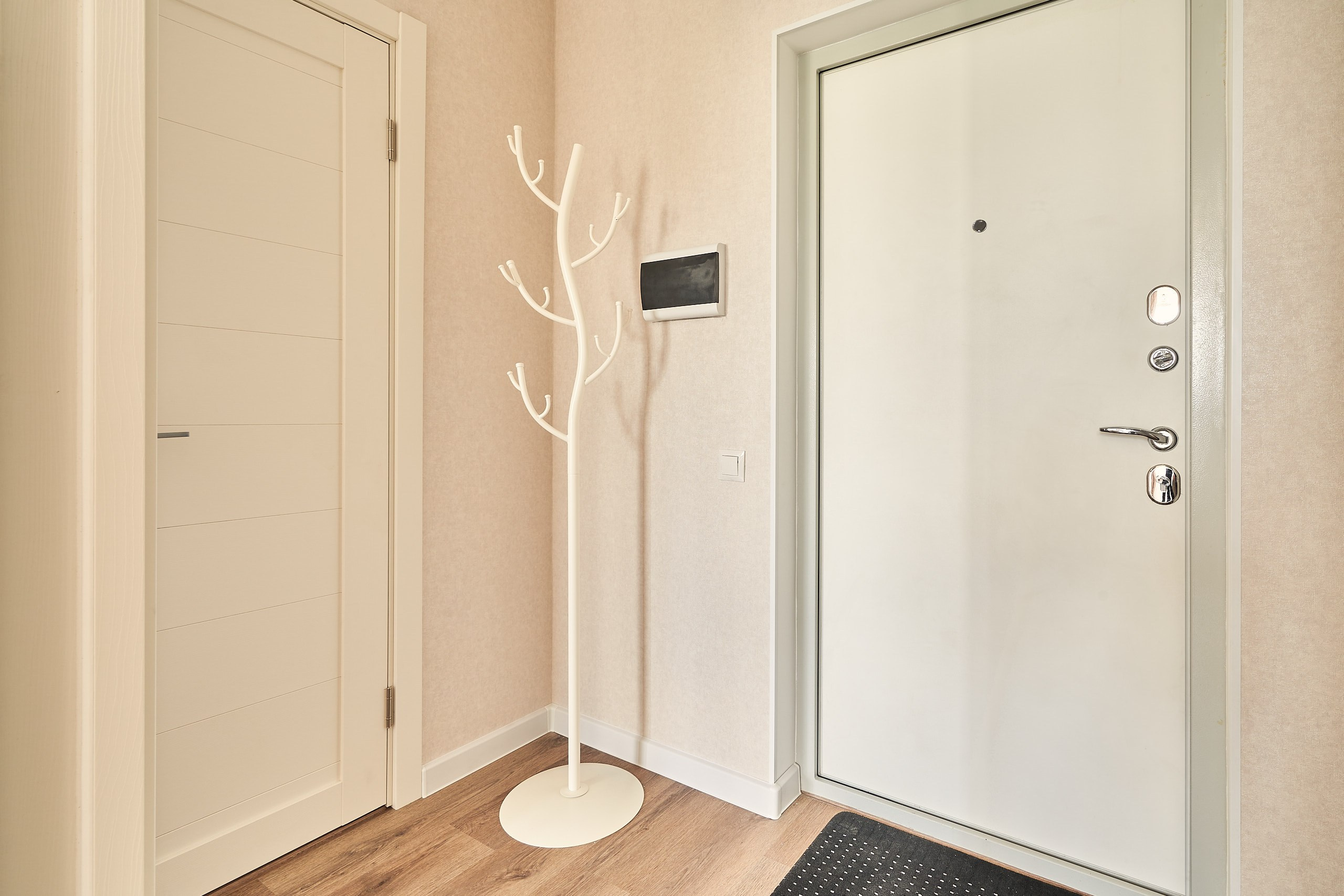 Интерьерная фотосъемка прихожей, ЖК Новая Рига, вешалка и входная дверь