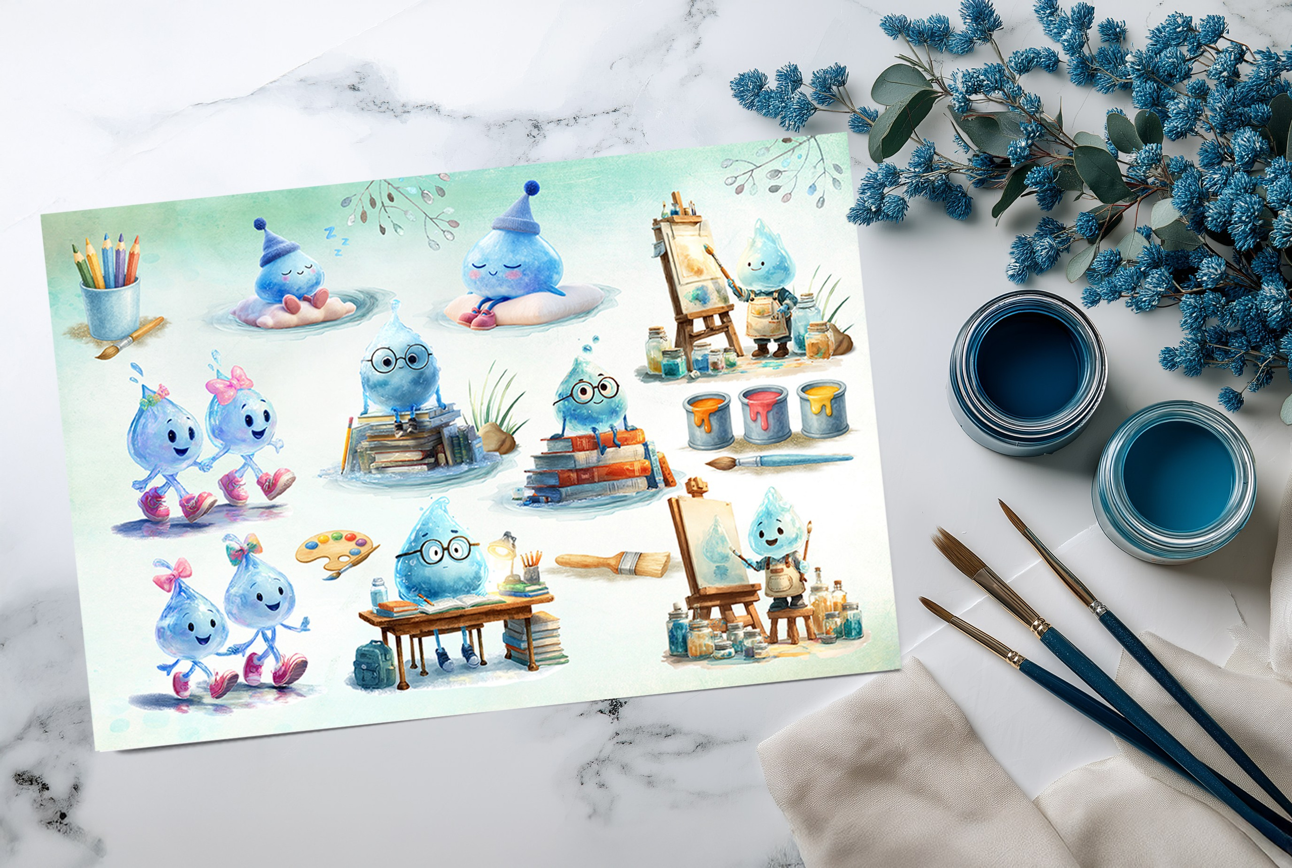 Иллюстрации Капельки. Шаблоны и дизайны выпускных альбомов и фотокниг