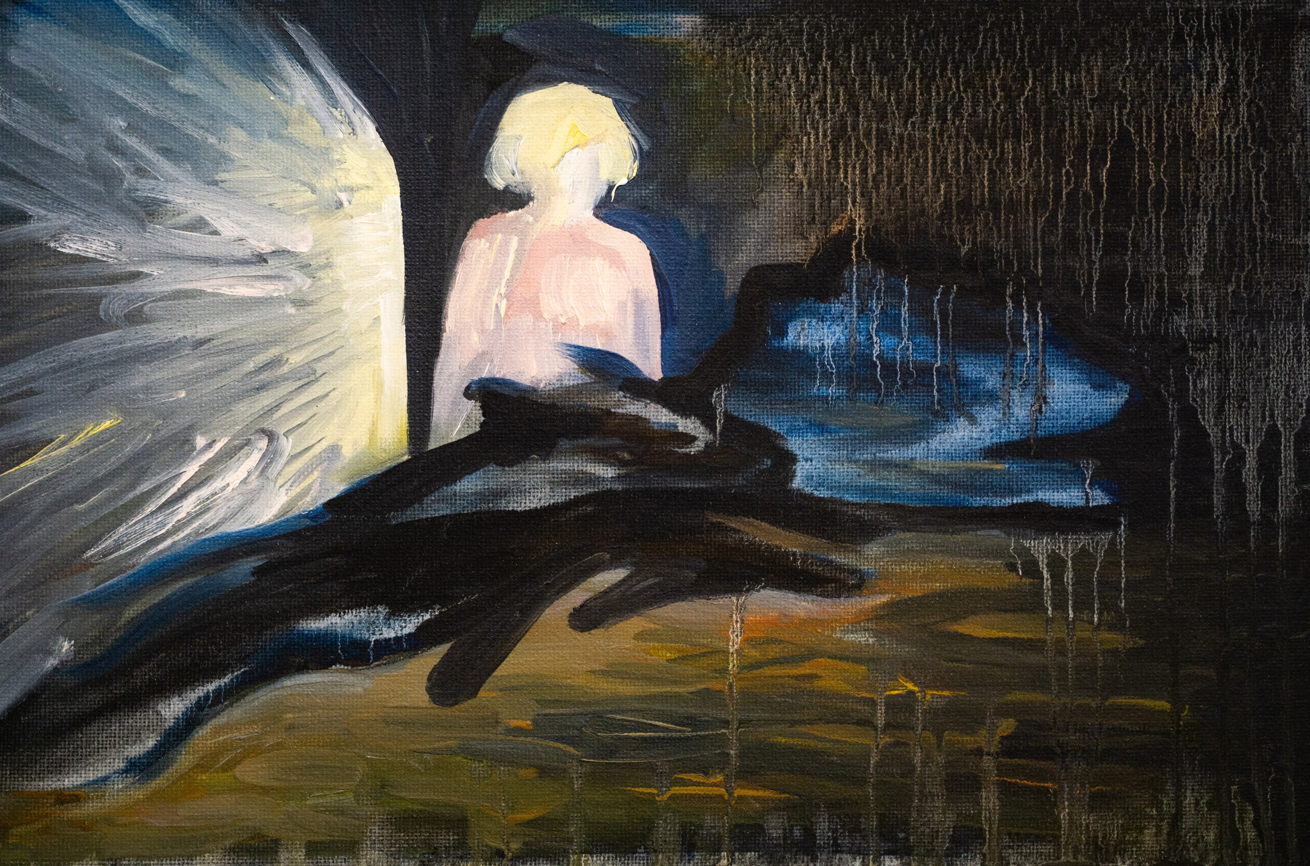 WOLF / Oil on canvas, 30 x 20 cm, 2020 / She was a member of the group. Everyone even heard her.