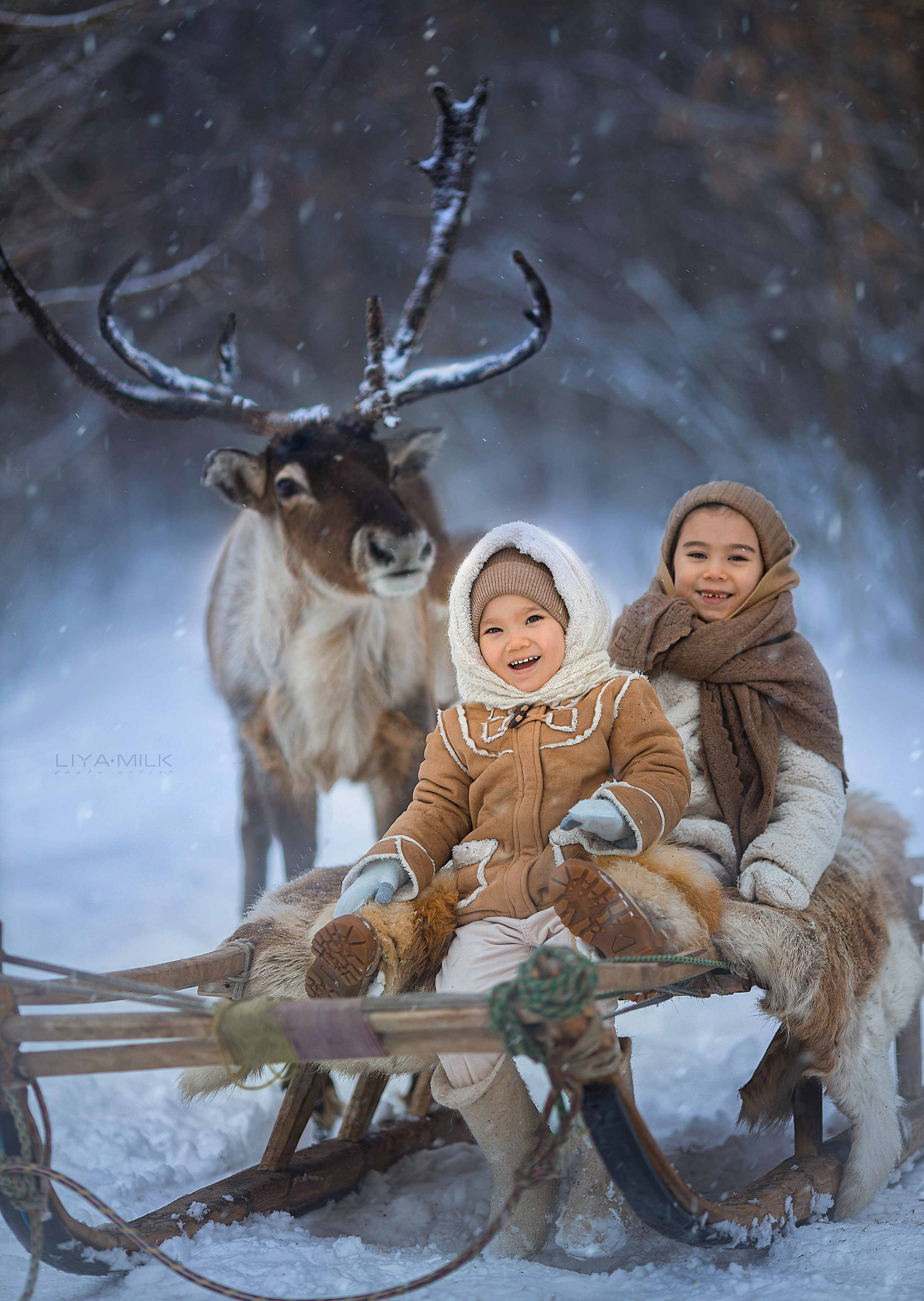Фотосессия с оленем, сказочная Фотосессия, зимний фотопроект, детский фотограф, съемка с оленем, фотопроект, Фотосессия с животными, топовый фотограф