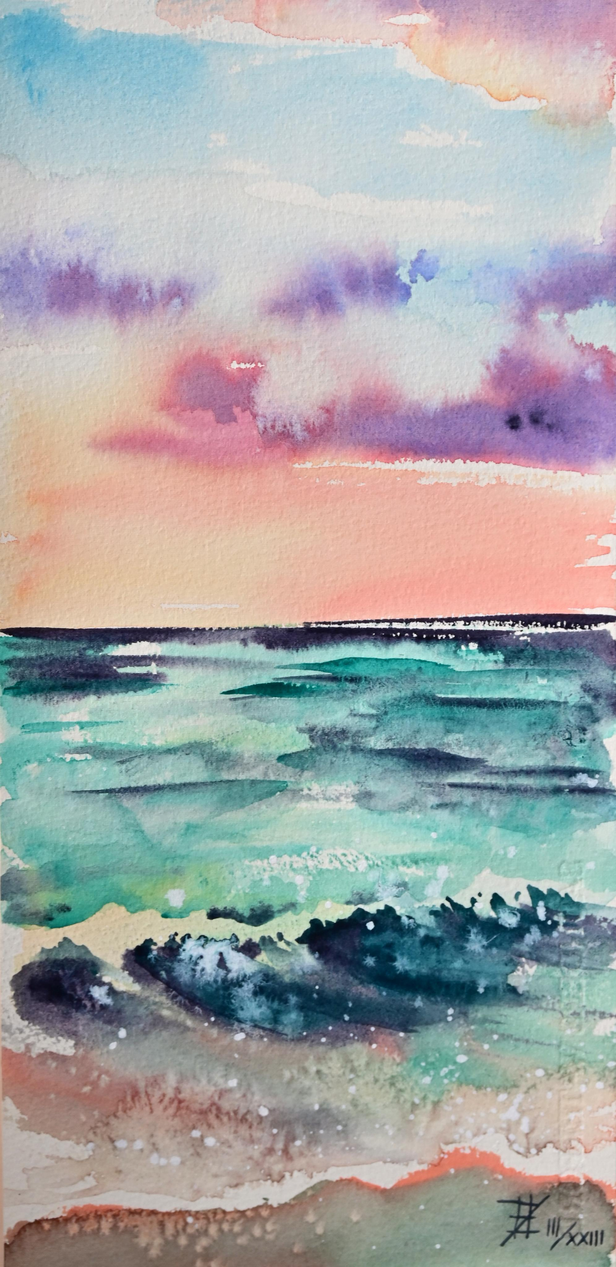 «Закат на море» (этюд). ФотоКисточка. Акварель. Арт-галерея картин Анастасии Дерий