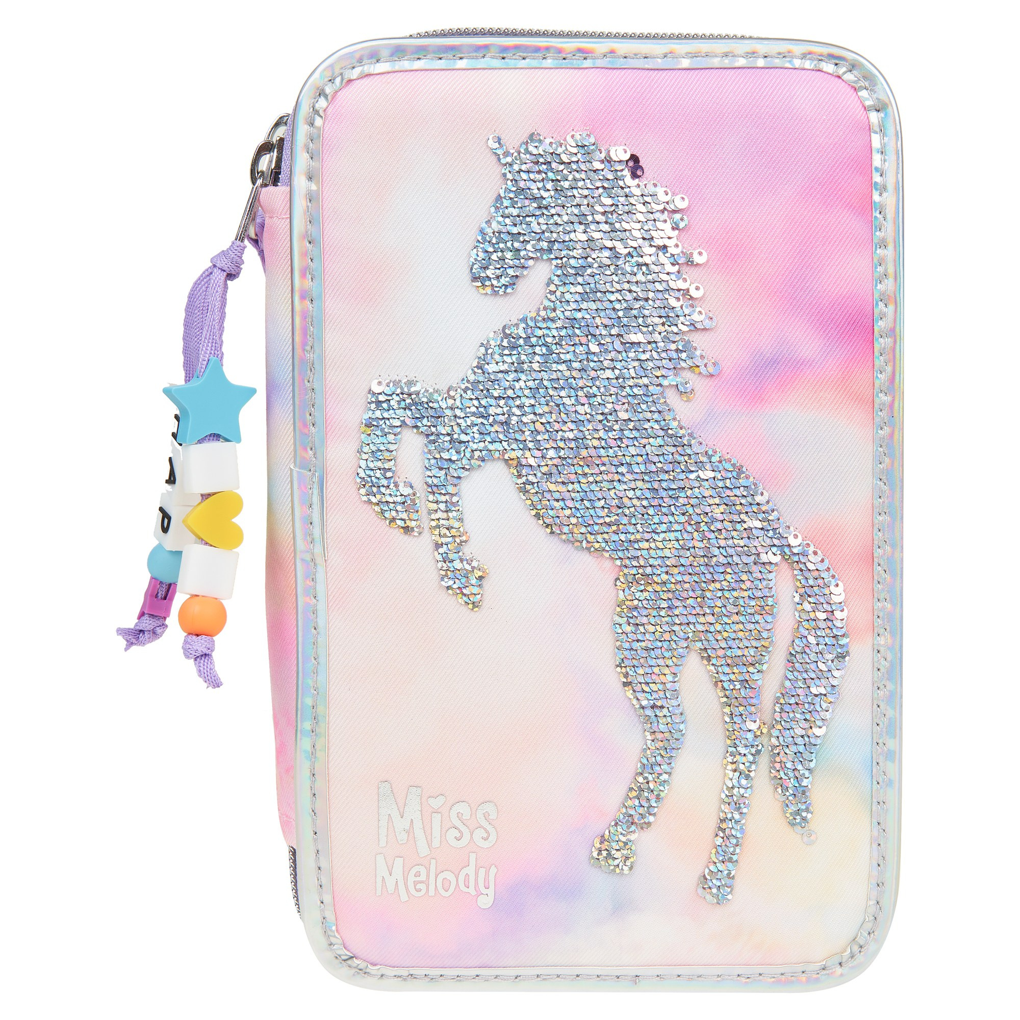 Пенал топ модель с лошадью и блестками вид спереди