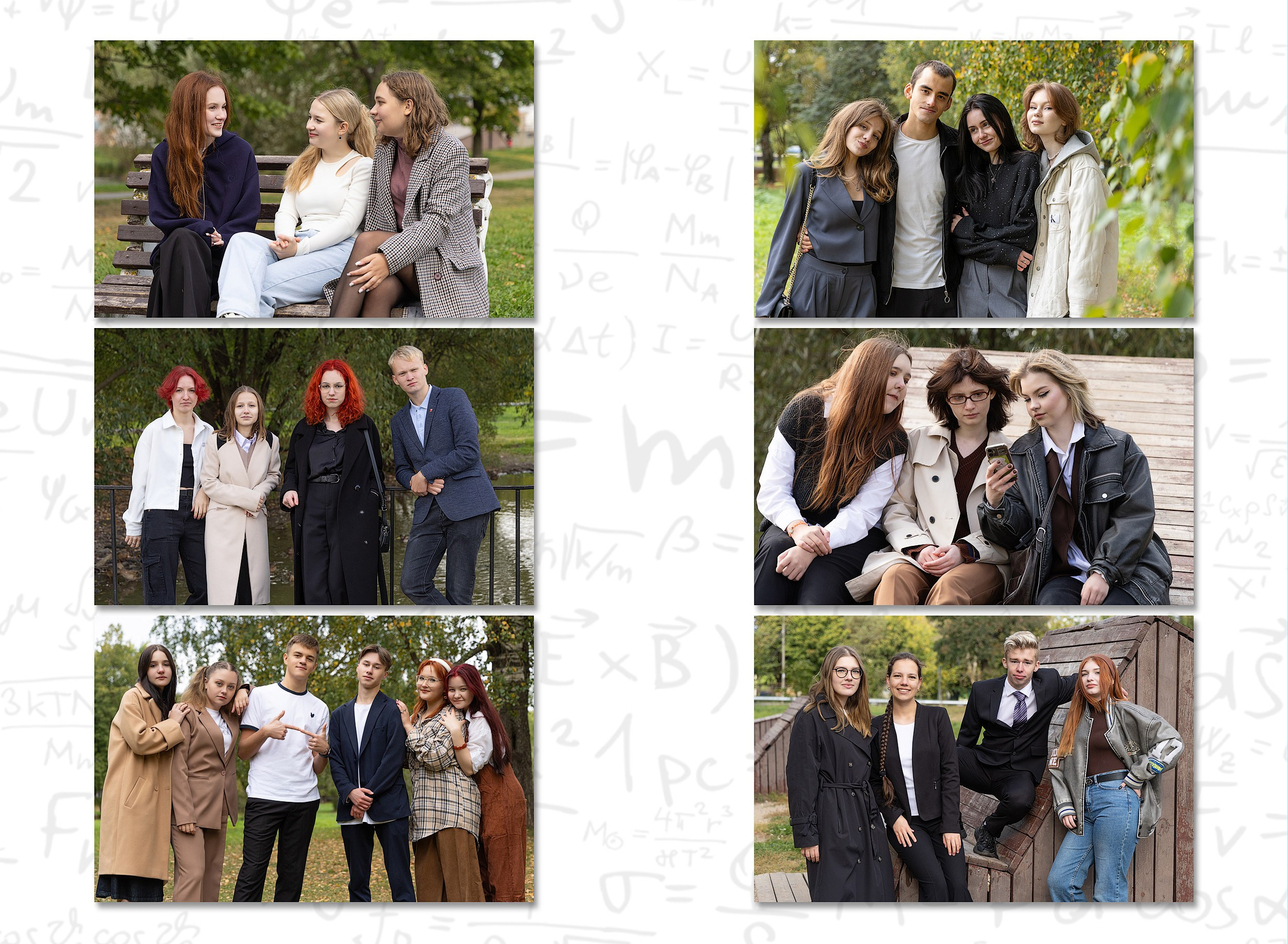 Разворот выпускной фотокниги из 6 групповых фото