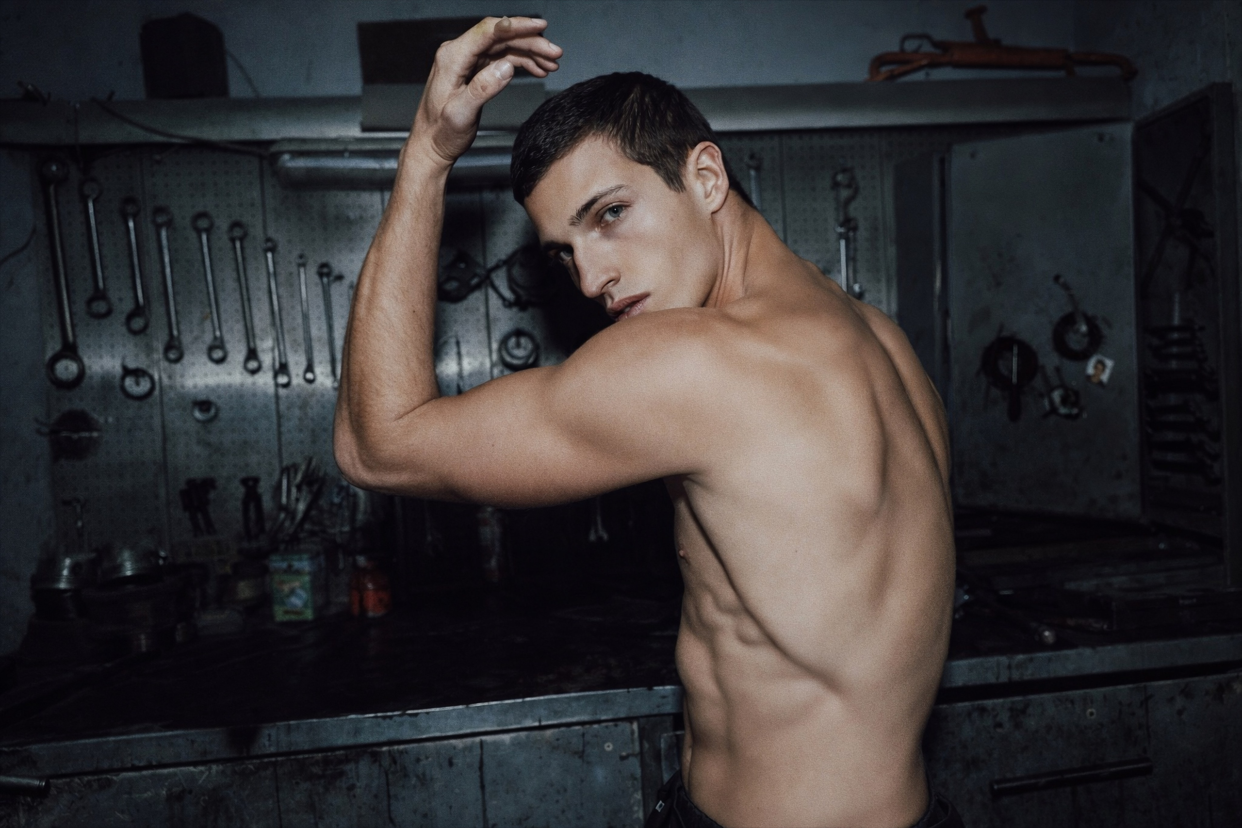 Artistic shirtless male portrait for The Perfect Man Style Magazine editorial