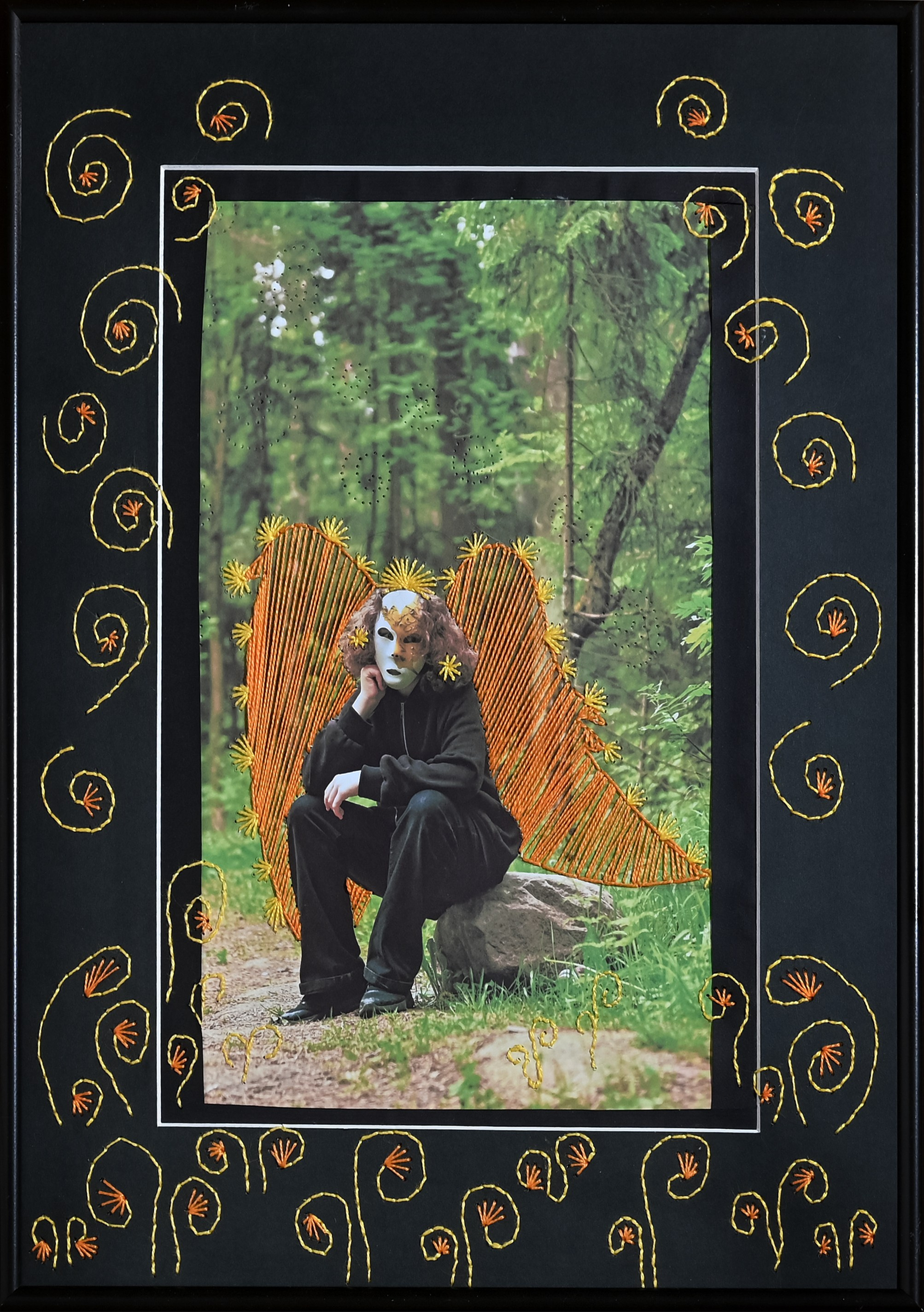 2023-2025. Лесной ангел - женский лесной дух. Появляются перед людьми в полуживотном облике. Защищают лес от разрушения. Размер 30 см на 40 см. Вышивка по фотографии. Цена по запросу