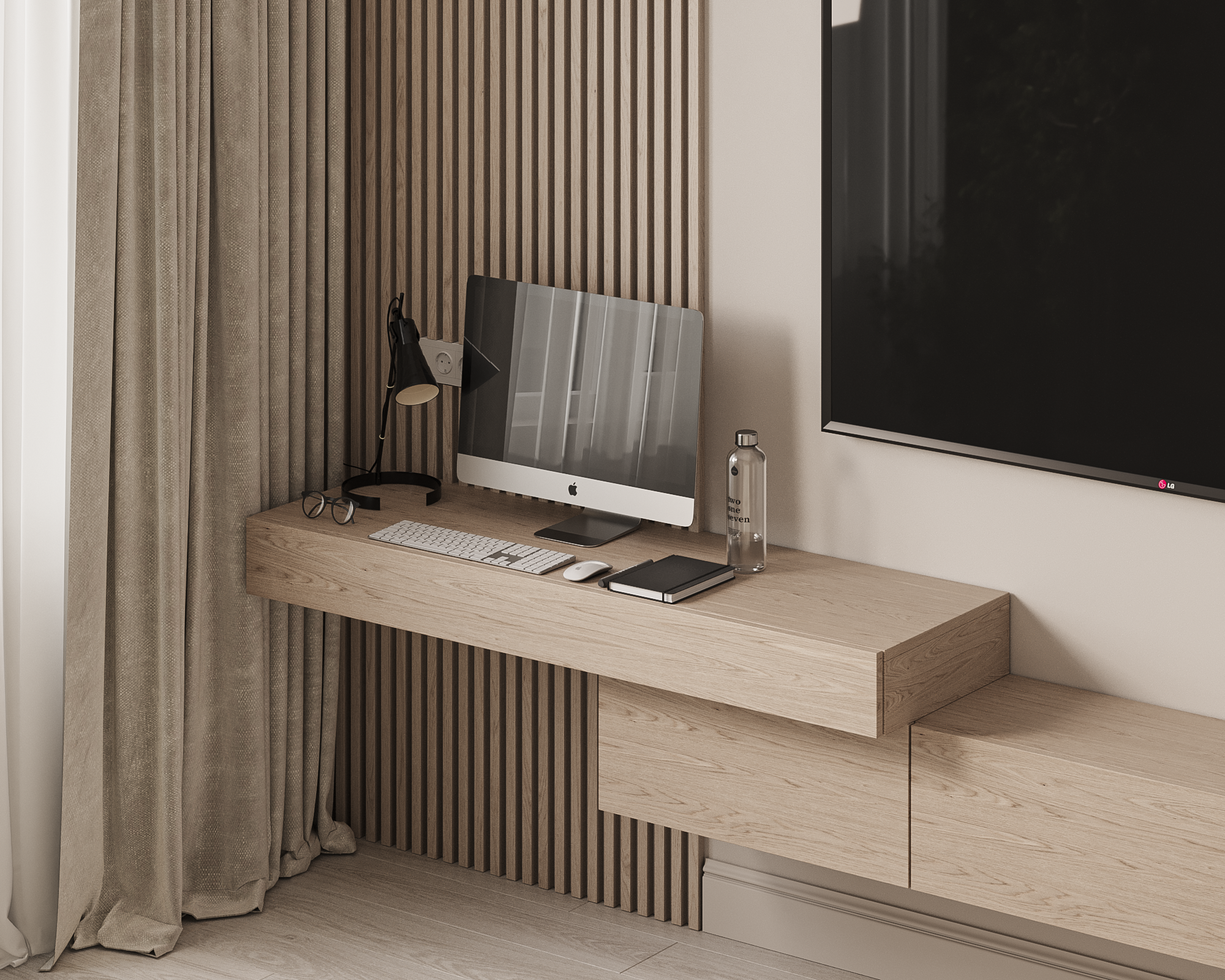 Гостиная в бежевых оттенках с мягкой посадкой и натуральными материалами — интерьер дизайнер Ксения Новикова, проект 65 м² в ЖК «Неоклассика»