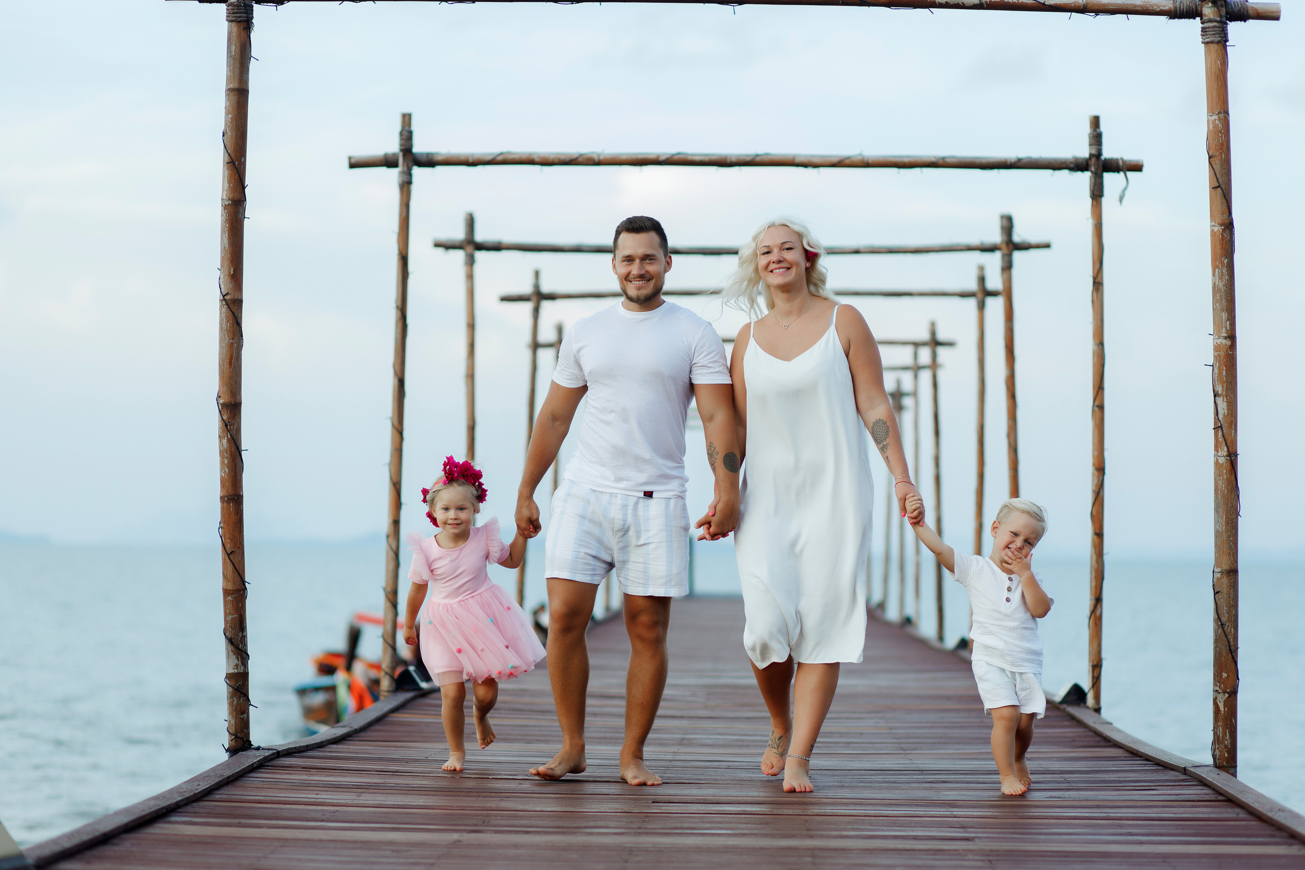 Happy family in coconut island