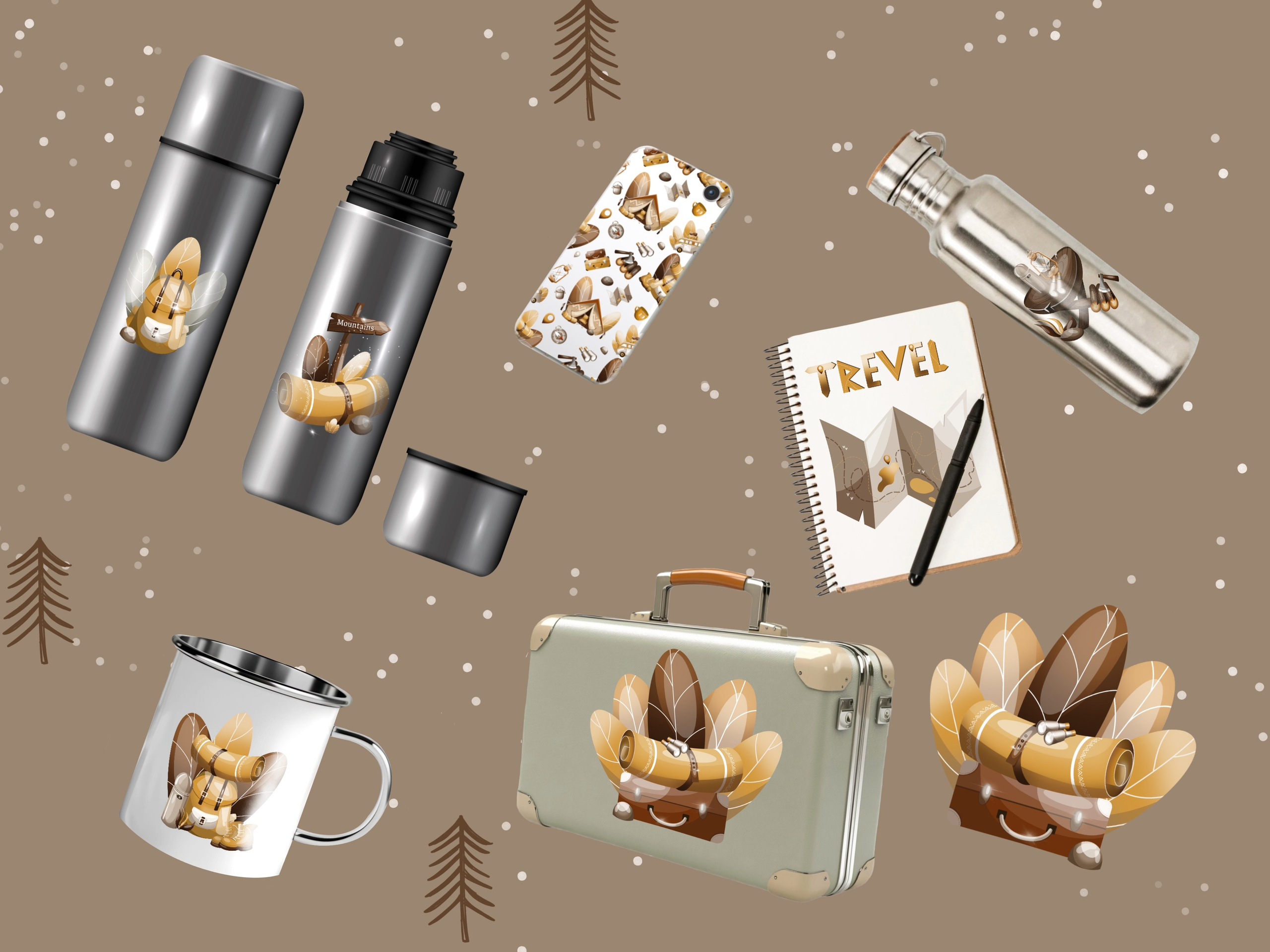 Коллекция «Travel set» — графические иллюстрации, композиции и бесшовные паттерны. Художник-иллюстратор Евгения Бекренёва