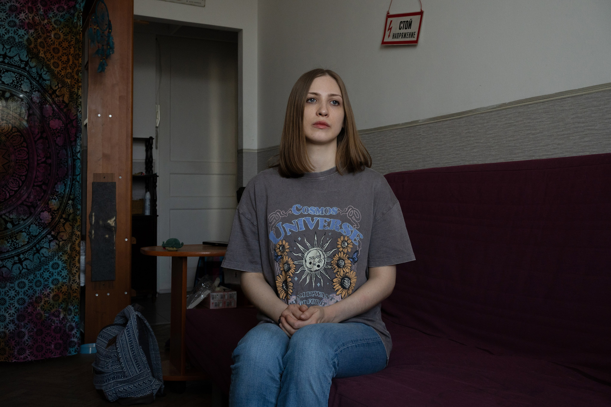 Sonya Subbotina, a friend of Sasha Skochilenko, who was sentenced to 7 years for discrediting the Russian army, in the room of her apartment. Sasha is an artist, musician and feminist from St. Petersburg. In April 2022, Sasha replaced the price tags in the supermarket with five anti-war leaflets with information about the war in Ukraine. She was arrested on the denunciation of a pensioner. Throughout the investigation, Sasha was in jail despite health problems - gluten intolerance of an autoimmune nature, heart disease, bipolar disorder. More than 400 Russian doctors have called for the artist's release from custody, as detention in a colony with her diseases can become a threat to life. However, on November 16, 2023, Sasha was sentenced to 7 years in prison.