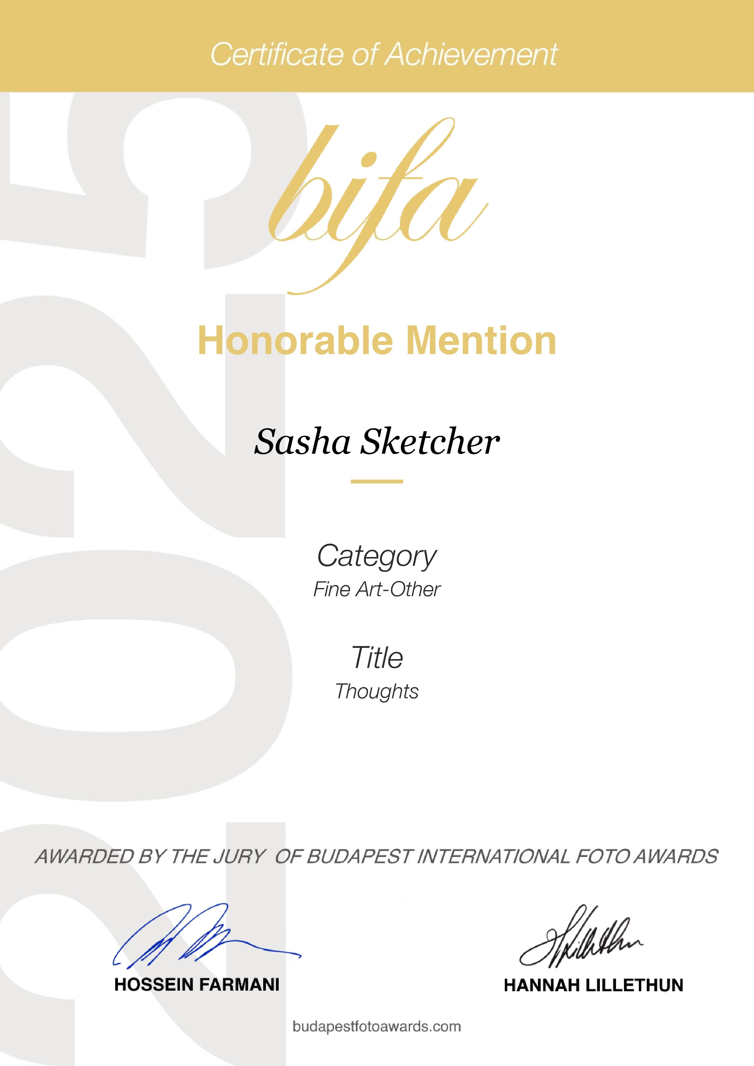 AWARDS. SASHA SKETCHER