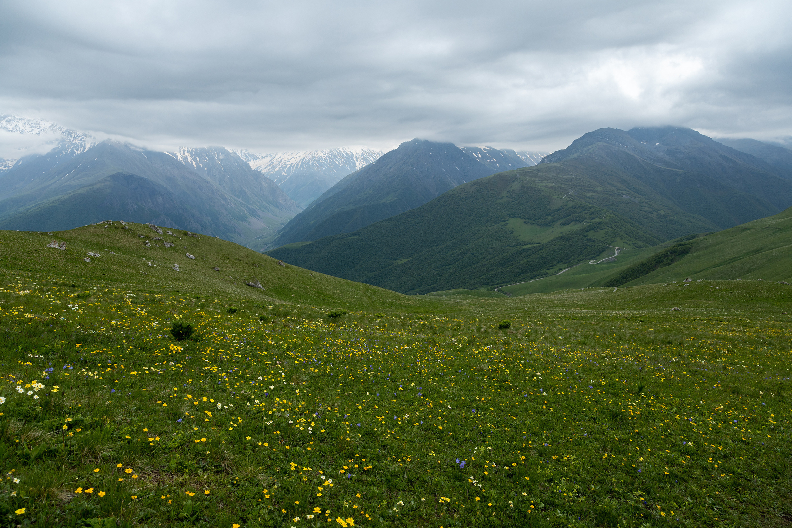 Вид на Архонский перевал и Хилакское ущелье. Северная Осетия-Алания