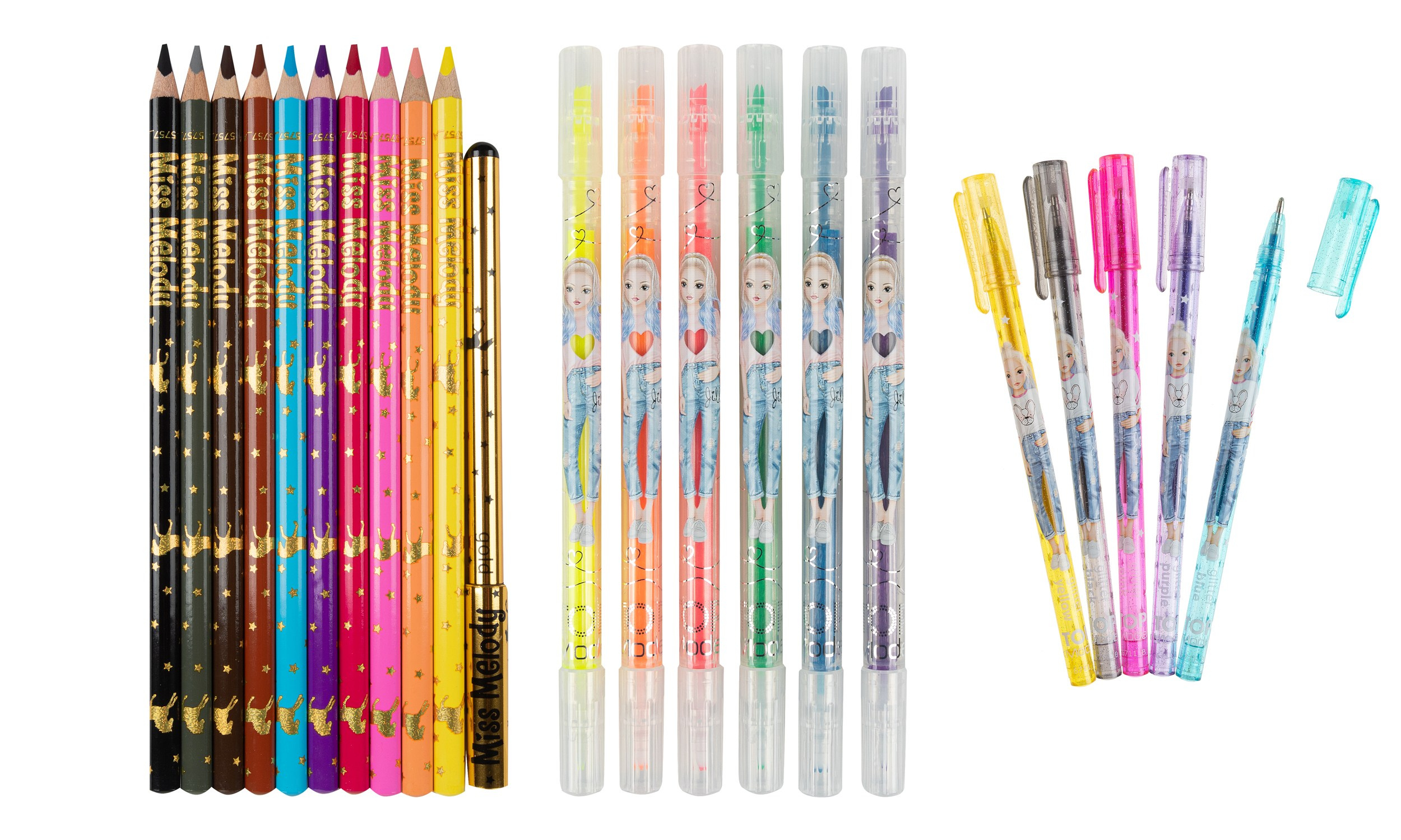 Карандаши фломастеры ручки на белом фоне