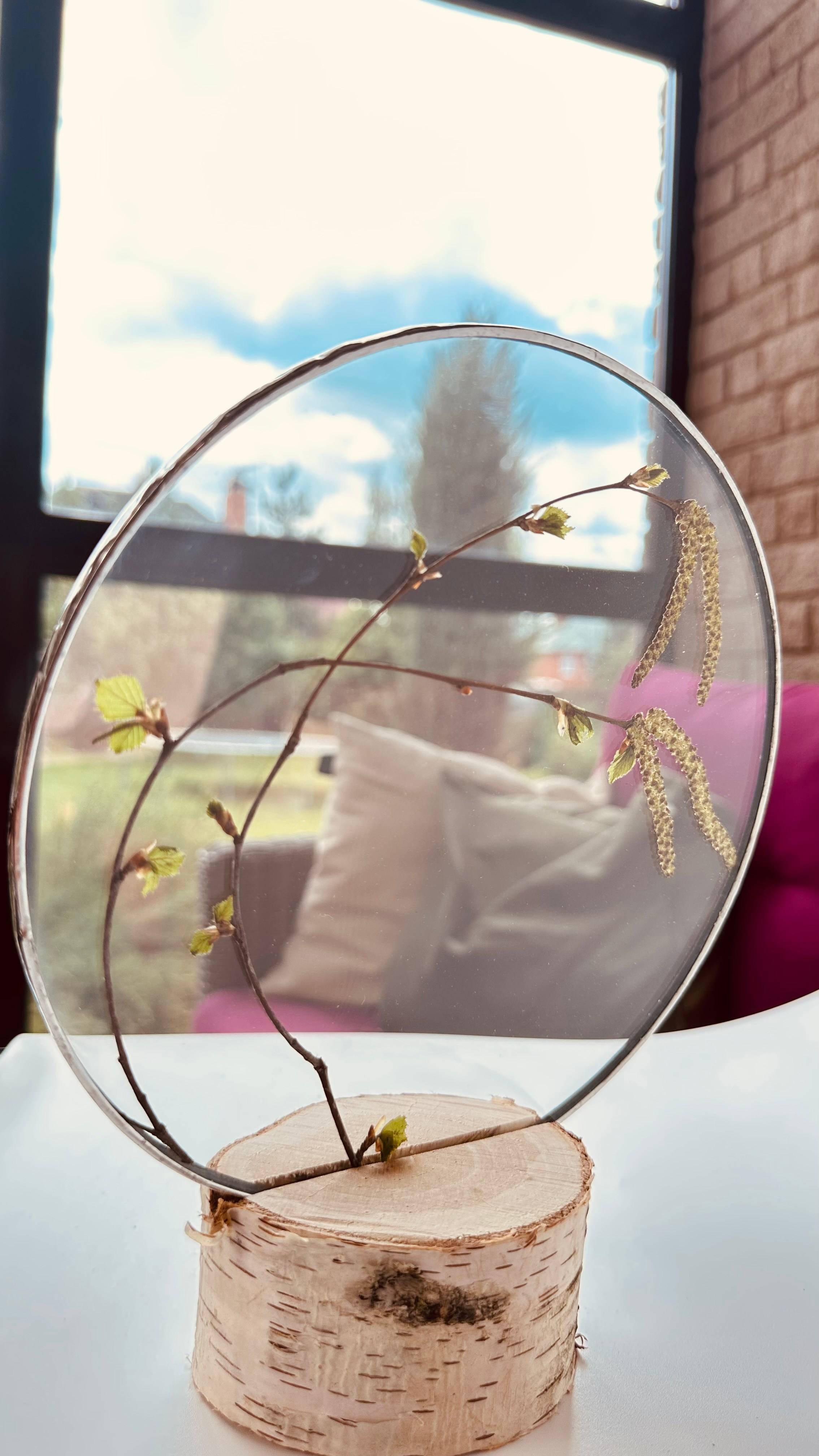 Береза круг 20 см. Оформляю пространства. Витражи с сухоцветами в технике Тиффани