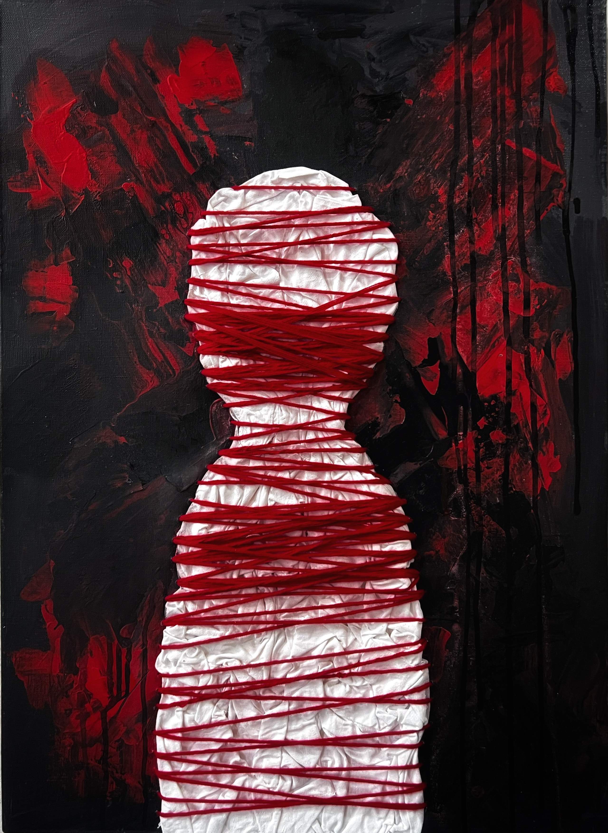 "Отрицание". Текстиль, акрил, нить, холст на подрамнике 50х70см, 2022 год