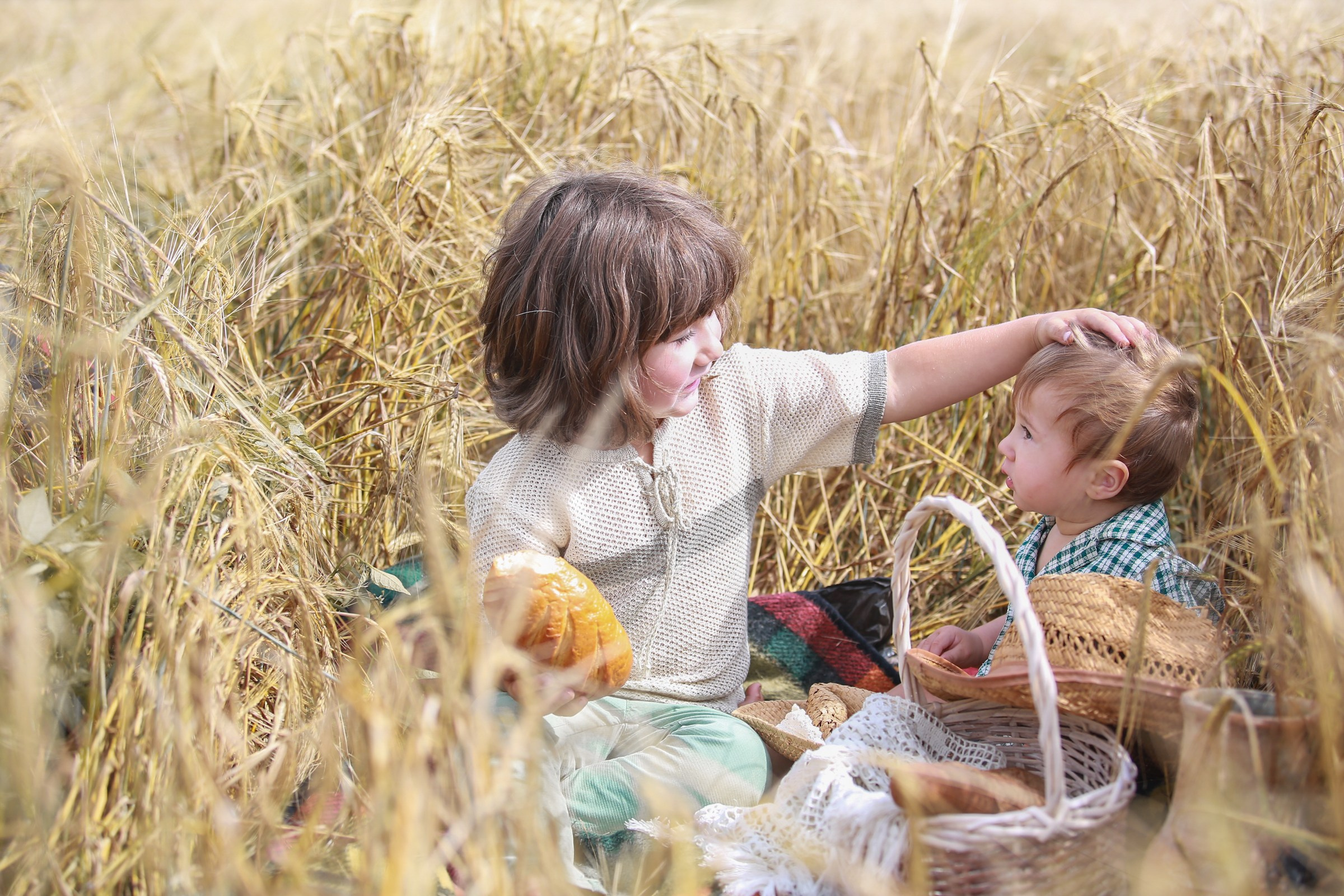 Фотосессия в поле пшеницы, съёмка с сеном и стогами, золотые поля. Семейный и детский фотограф в Москве Мария Быкова