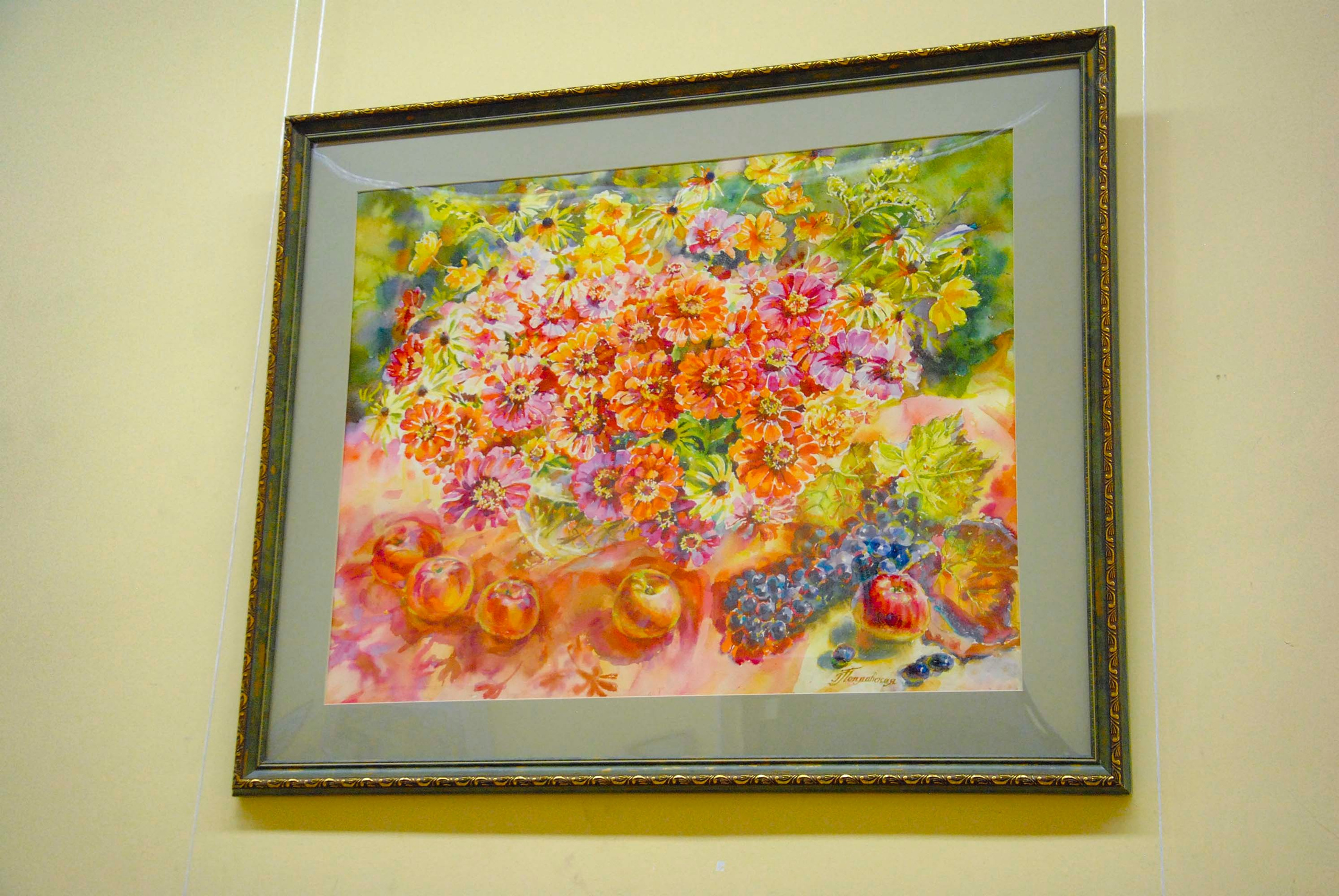 Акварель «Солнечные циннии» художника Галины Поплавской. Свет акварели Галины Поплавской