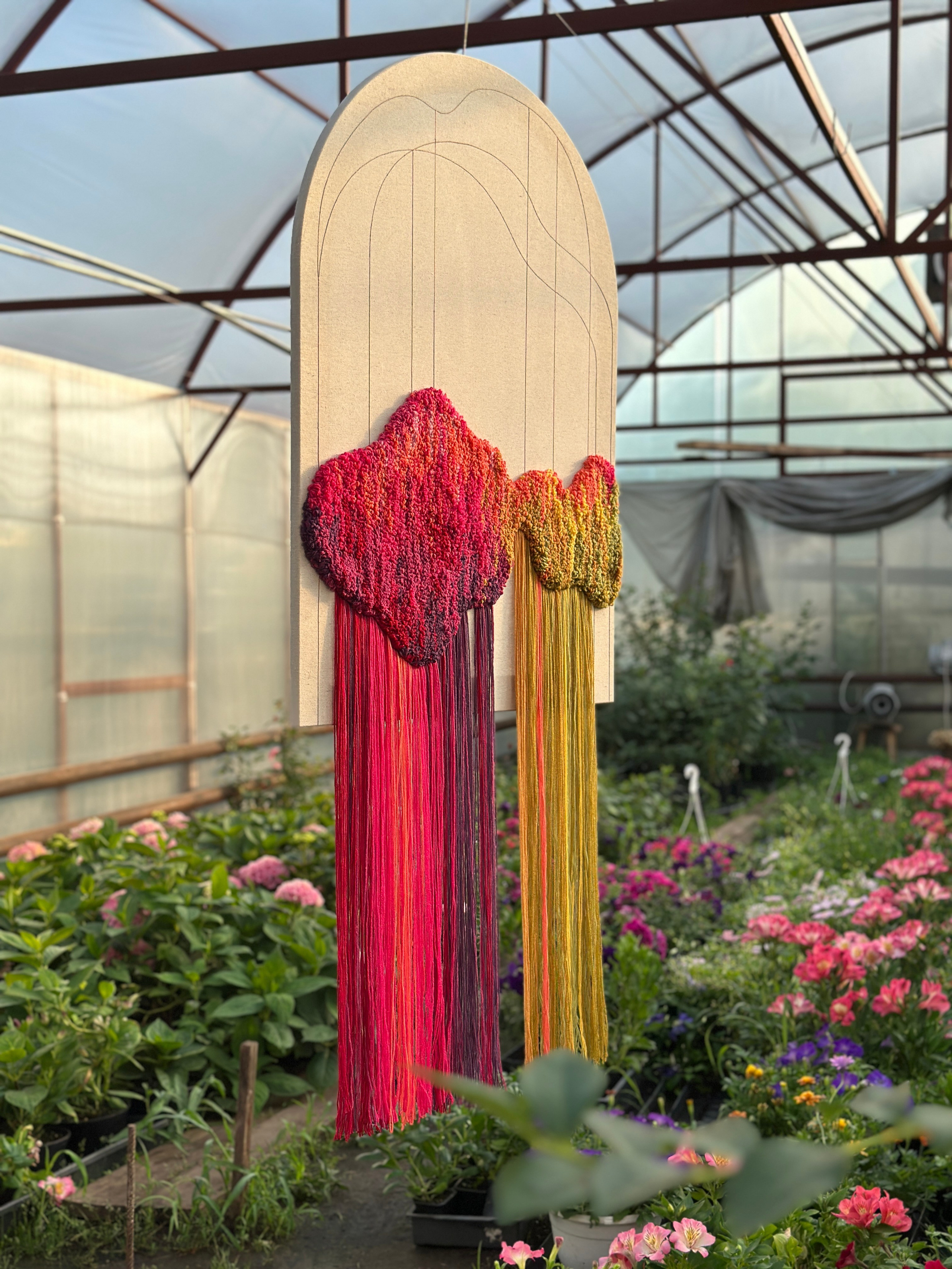 Orangery #2, mixed media panel, 60 x 135 cm