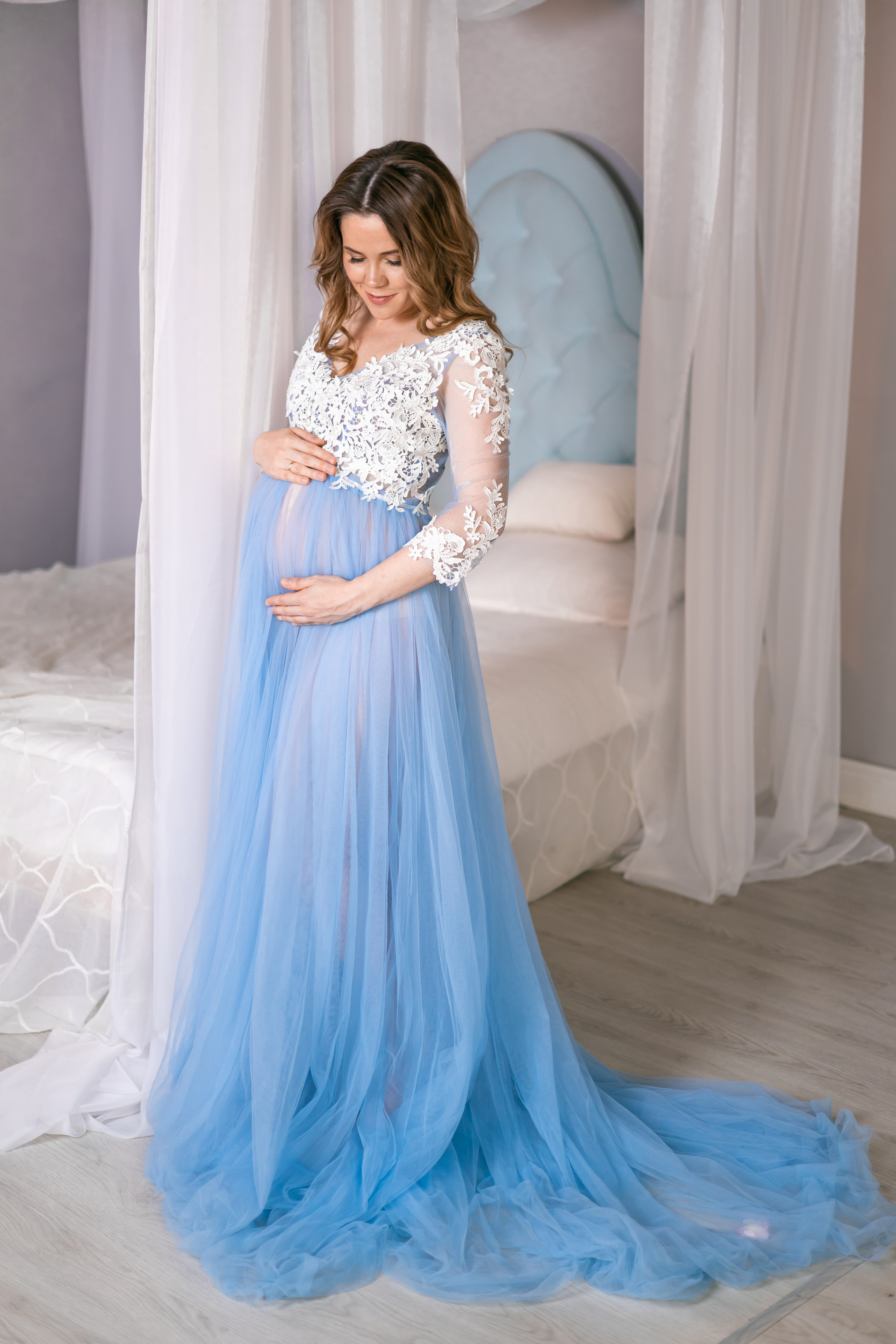 Бело-голубой пеньюар на прокат в Казани. Профессиональный Фотограф в Казани Яна Забелина