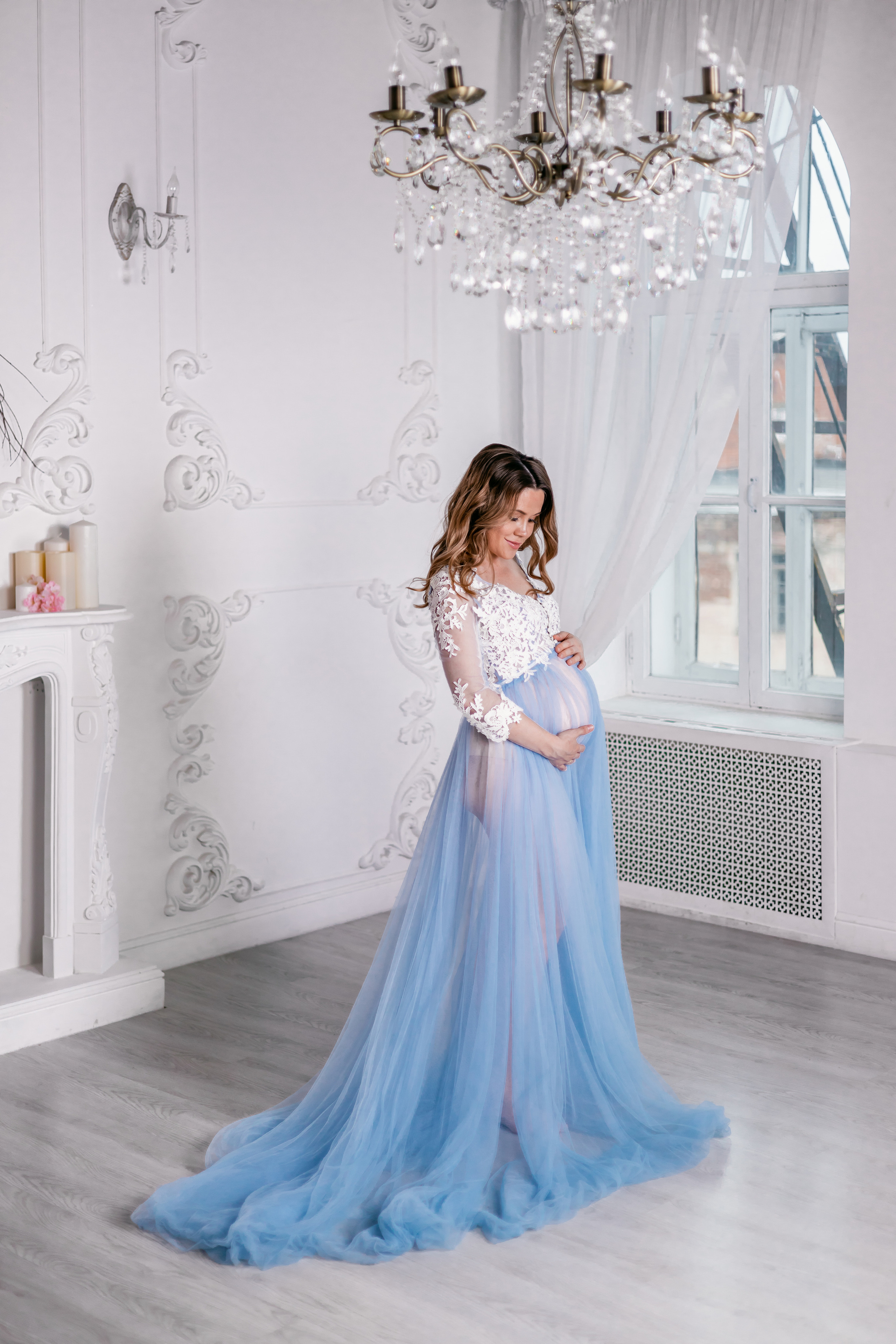 Бело-голубой пеньюар на прокат в Казани. Профессиональный Фотограф в Казани Яна Забелина