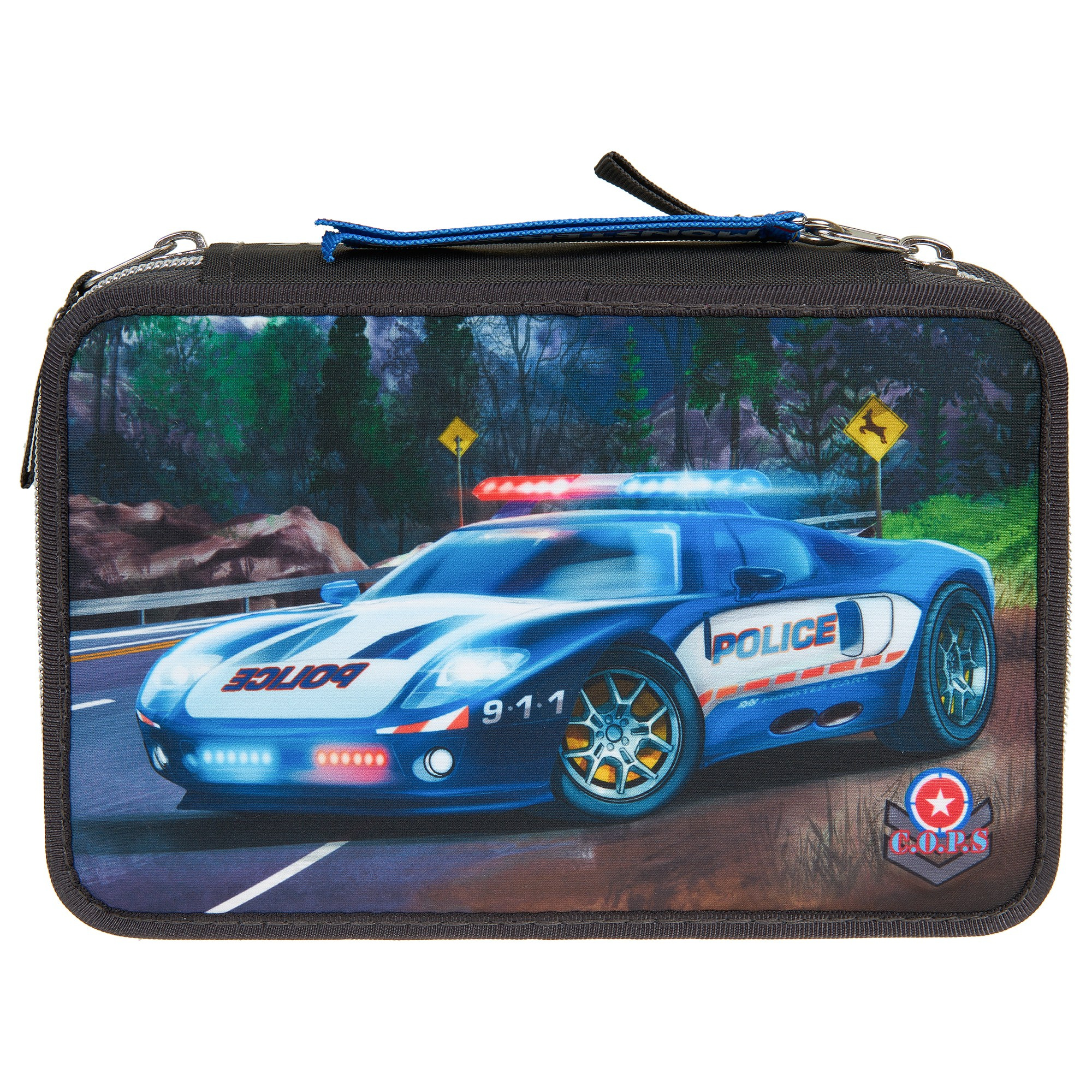 Пенал с полицейской машиной вид спереди