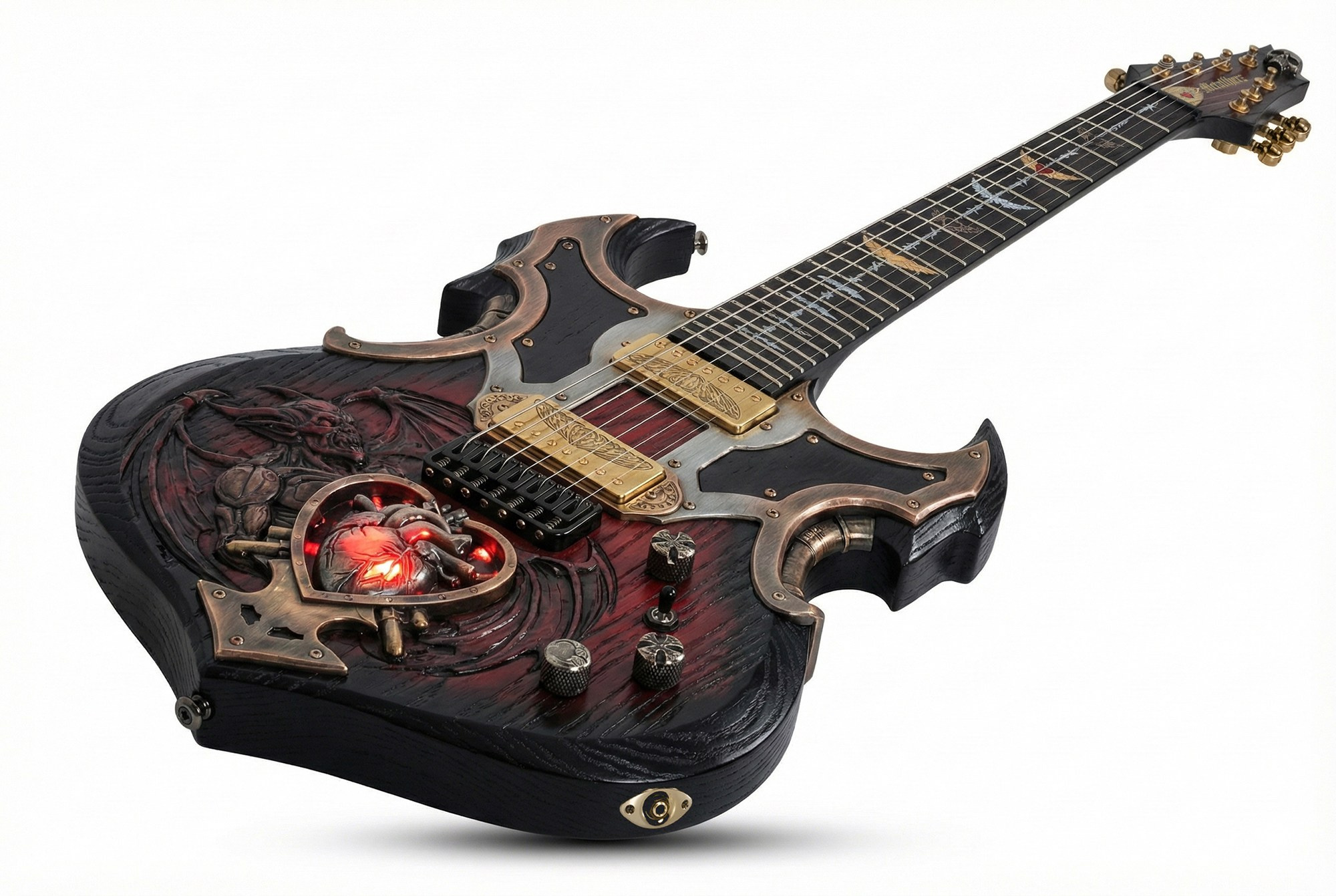 Гитара Heartforge Metallherz на белом фоне.