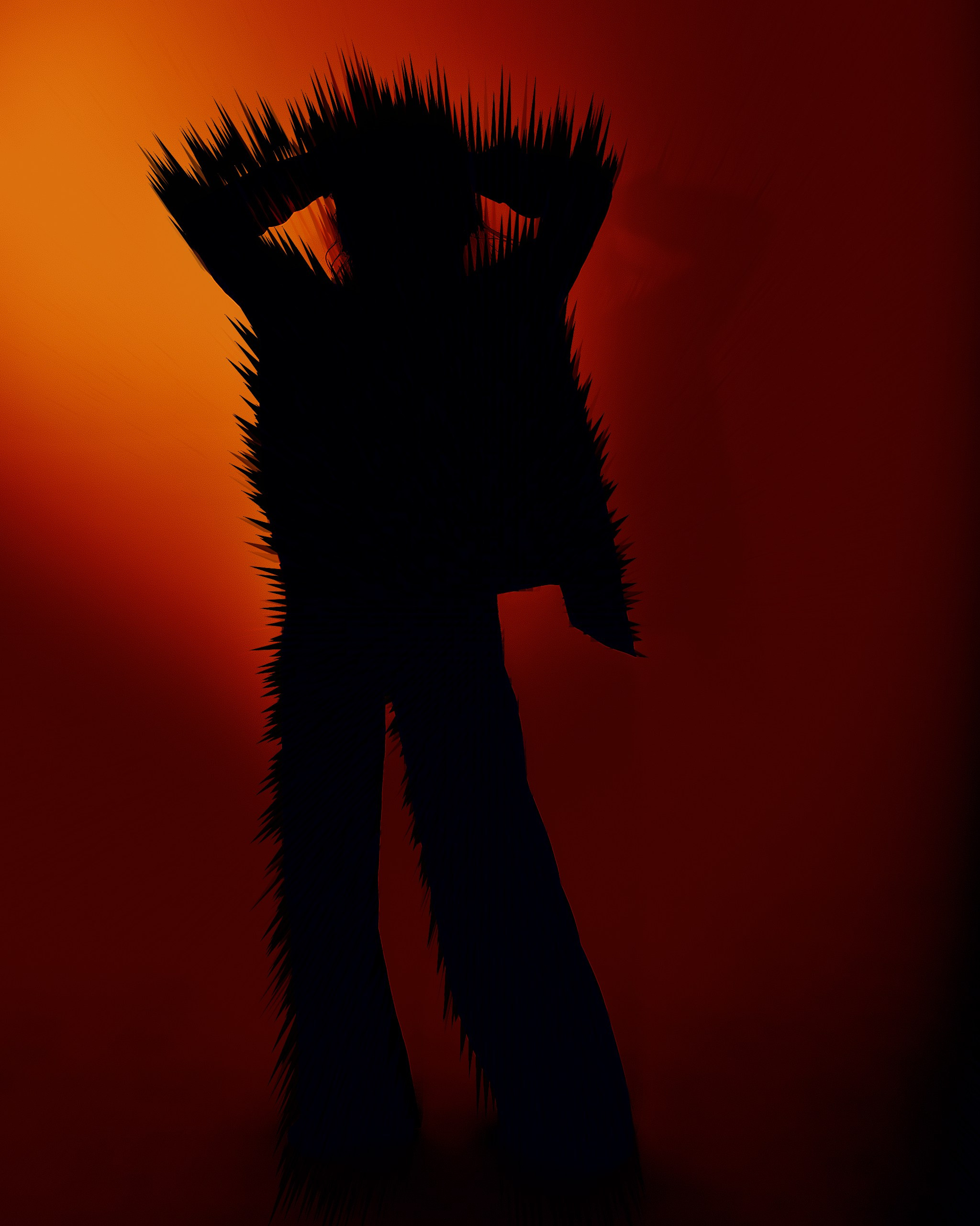 Силуэтное позирование на циклораме с цветным красно-оранжевом цветом