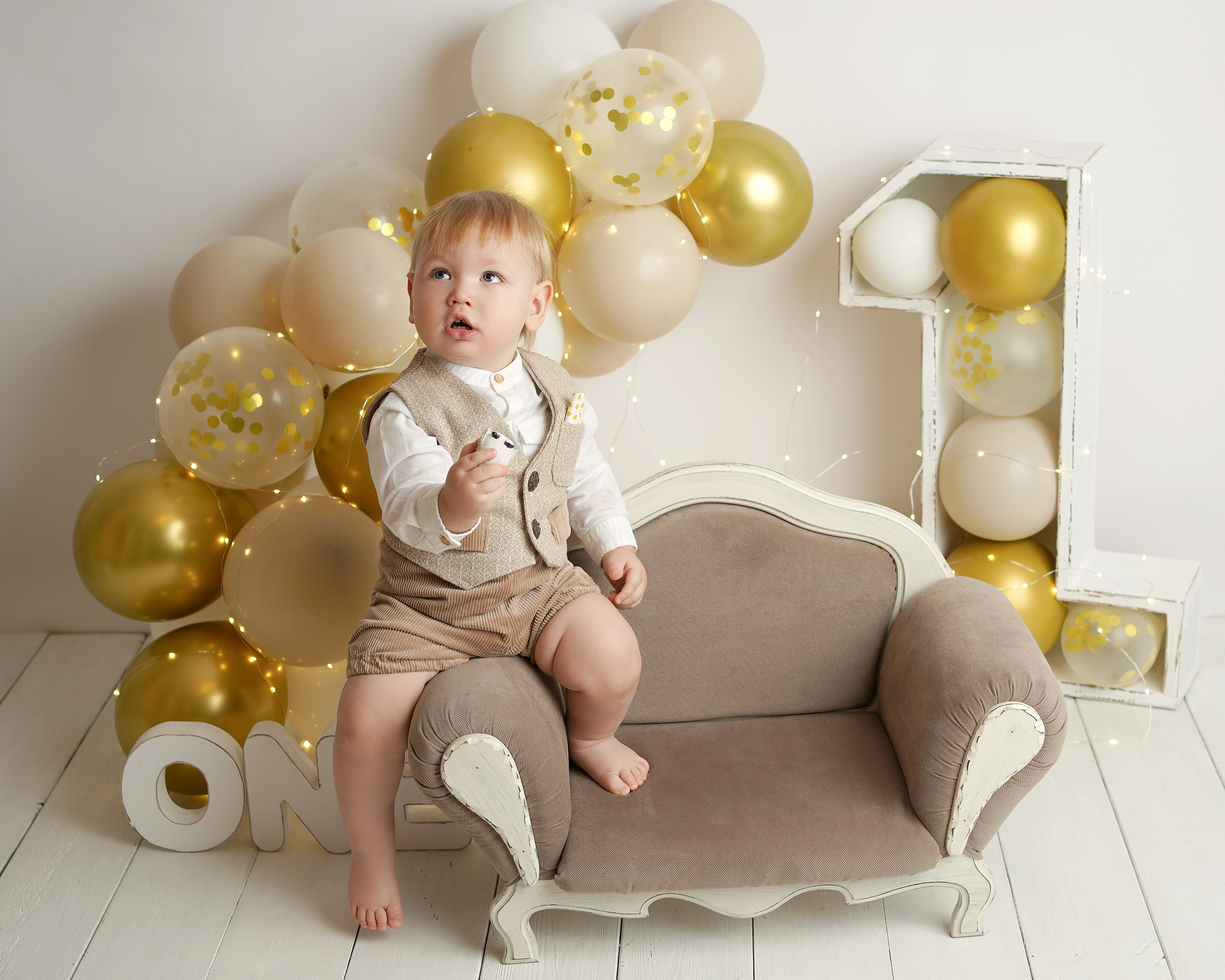 На фотосессии Первый годик был торт и шарики
