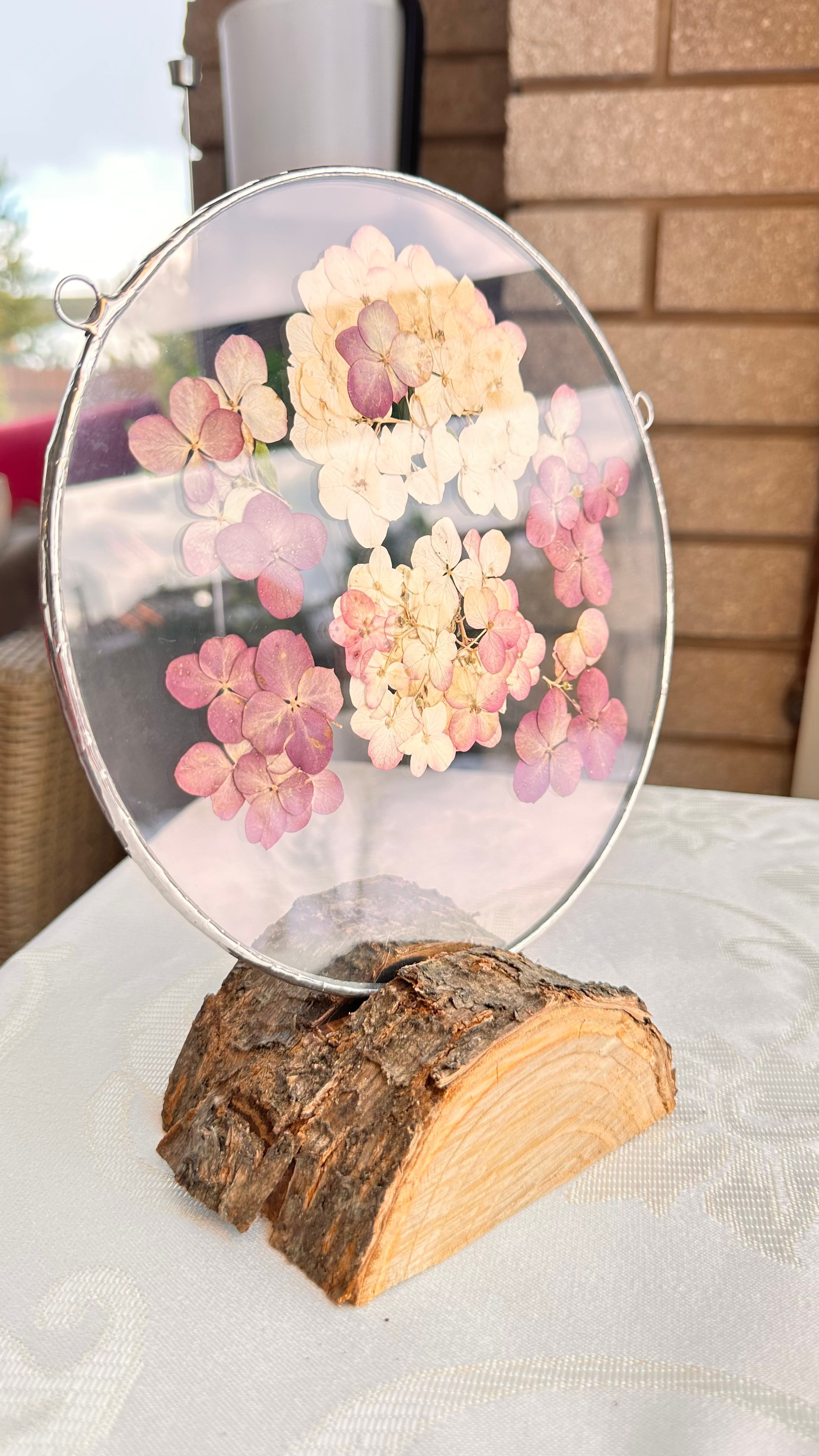 Гортензия круг 20 см. Оформляю пространства. Витражи с сухоцветами в технике Тиффани