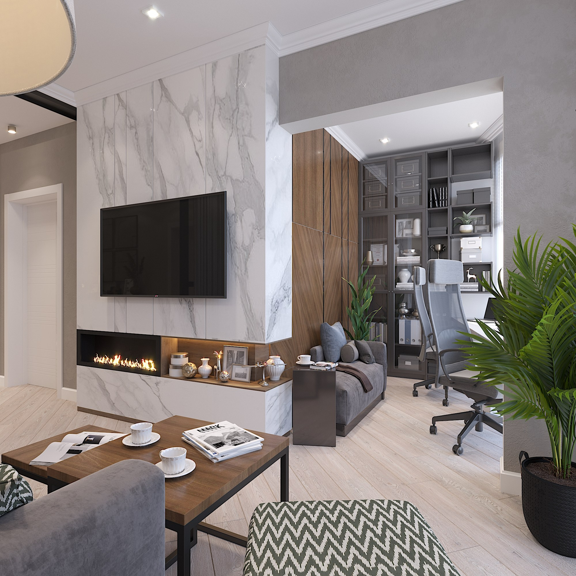 Гостиная с кабинетом. Студия интерьерной визуализации и дизайна FishkaRom в Краснодаре и по всей России