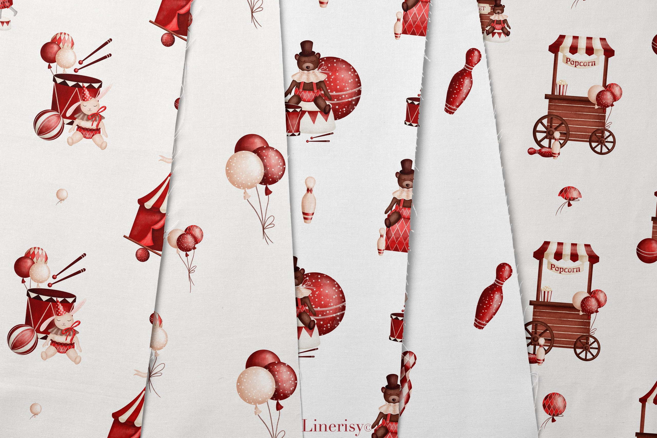 Коллекция «Цирк» — графические иллюстрации, композиции, постеры, фреймы, рамки и бесшовные паттерны. Художник-иллюстратор Евгения Бекренёва