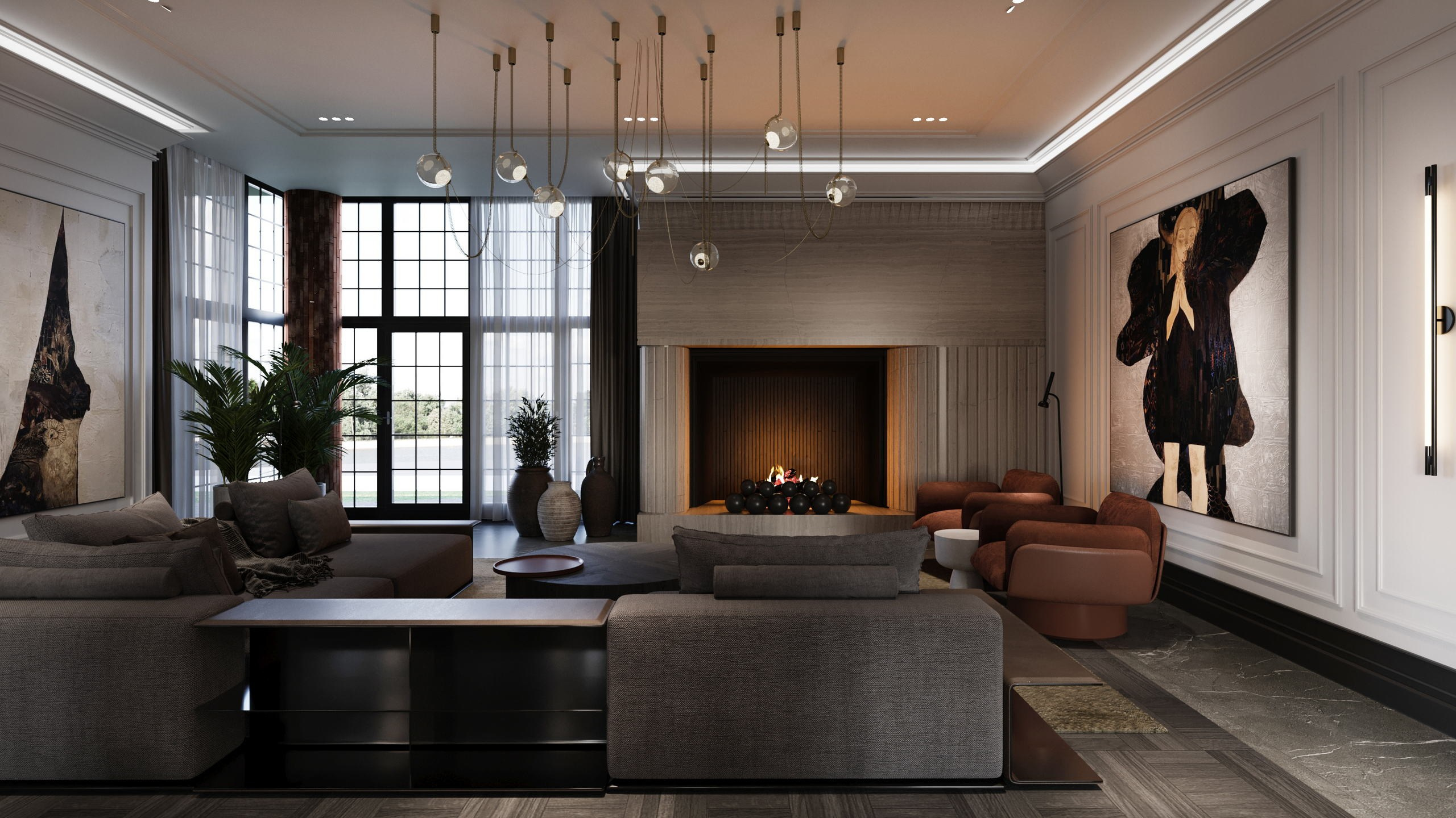 Загородный дом 2000 кв. м. Григорианского стиль. Paintings by the artist Sergey Ratchin