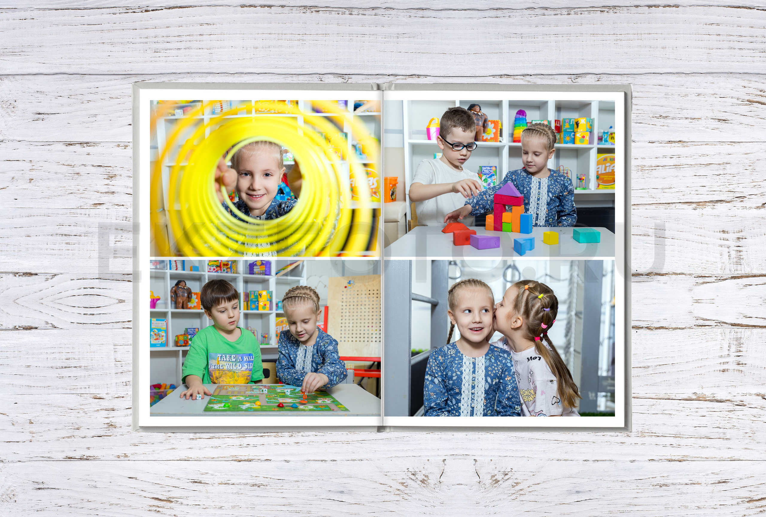 ОБЛОЖКА-РИСУНОК «КУБИКИ» + «ОДИН ДЕНЬ В ДЕТСКОМ САДУ». 7 РАЗВОРОТОВ. Фотограф Екатерина Зайкова в Санкт-Петербурге