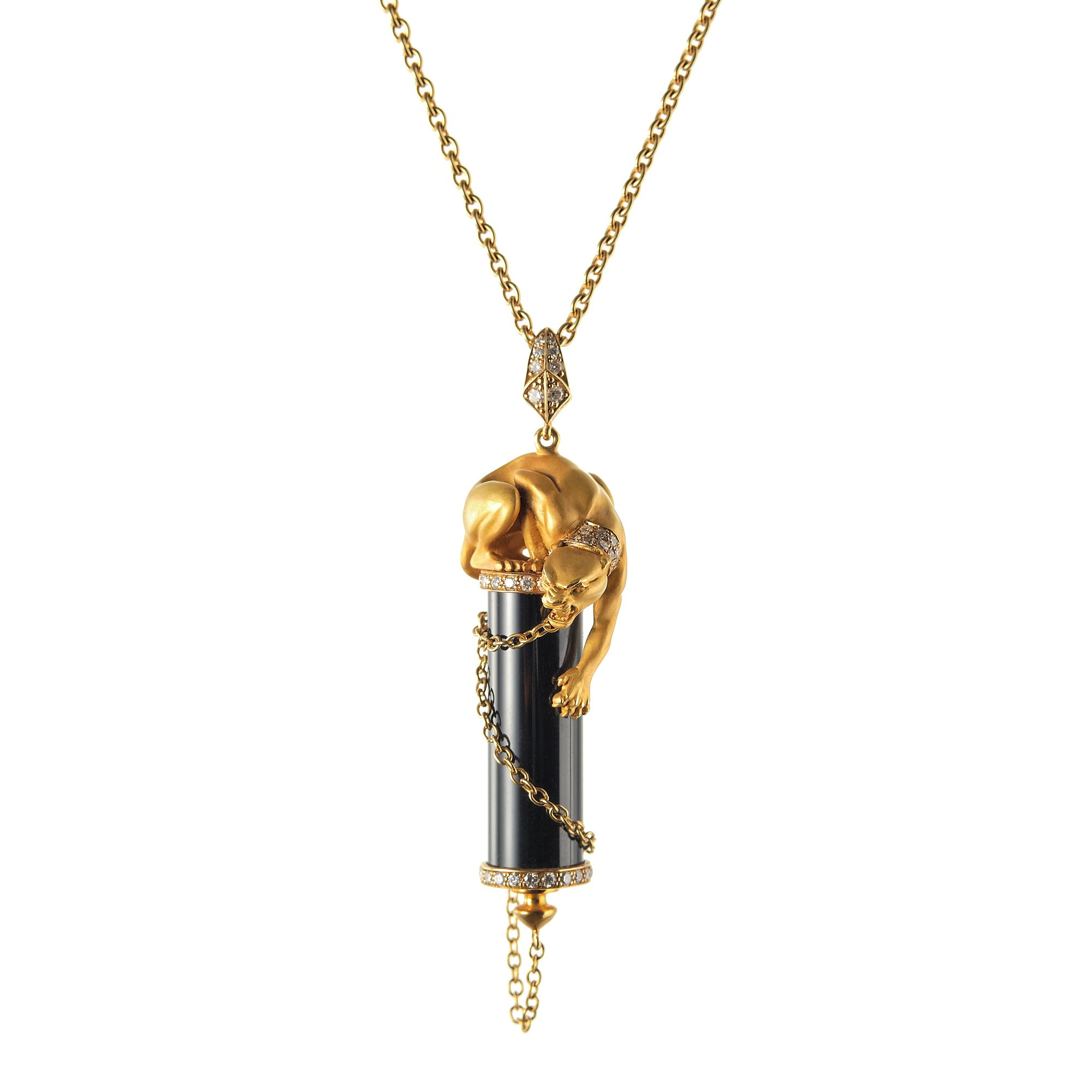 Кулон Damiani с золотой пантерой и вставкой из оникса