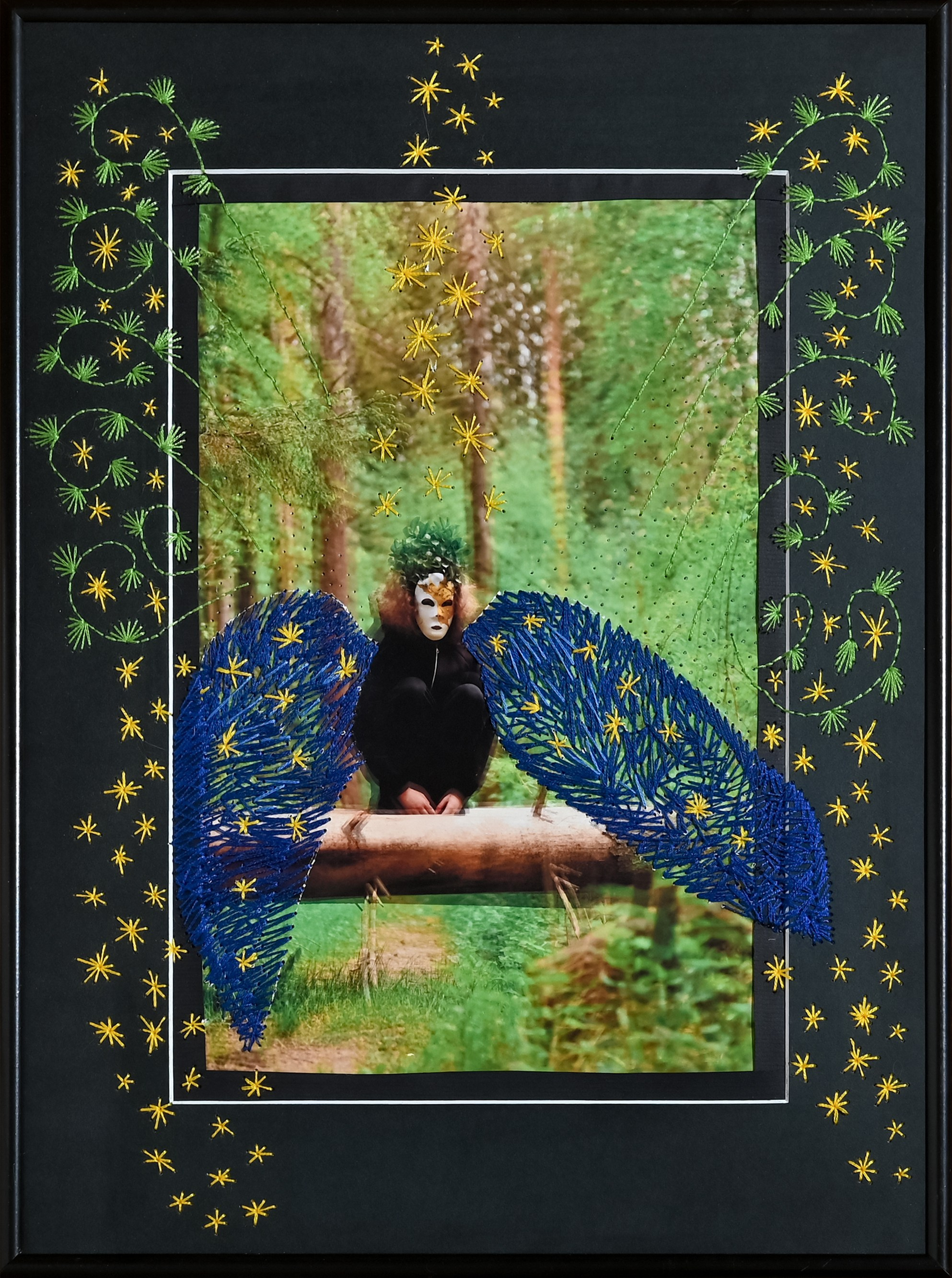 2023-2025. Лесной ангел - женский лесной дух. Появляются перед людьми в полуживотном облике. Защищают лес от разрушения. Размер 30 см на 40 см. Вышивка по фотографии. Цена по запросу