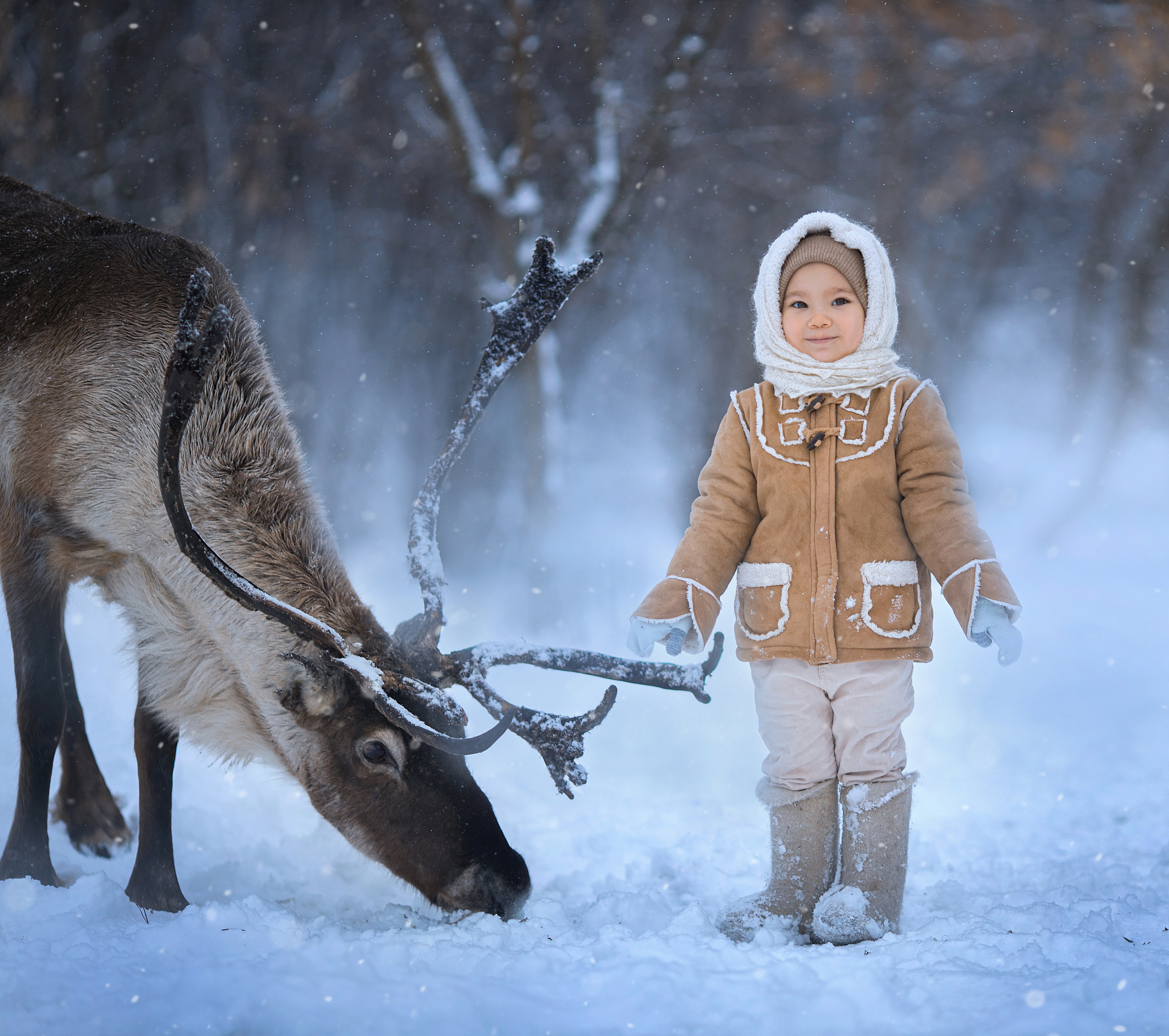 Фотосессия с оленем, сказочная Фотосессия, зимний фотопроект, детский фотограф, съемка с оленем, фотопроект, Фотосессия с животными, топовый фотограф