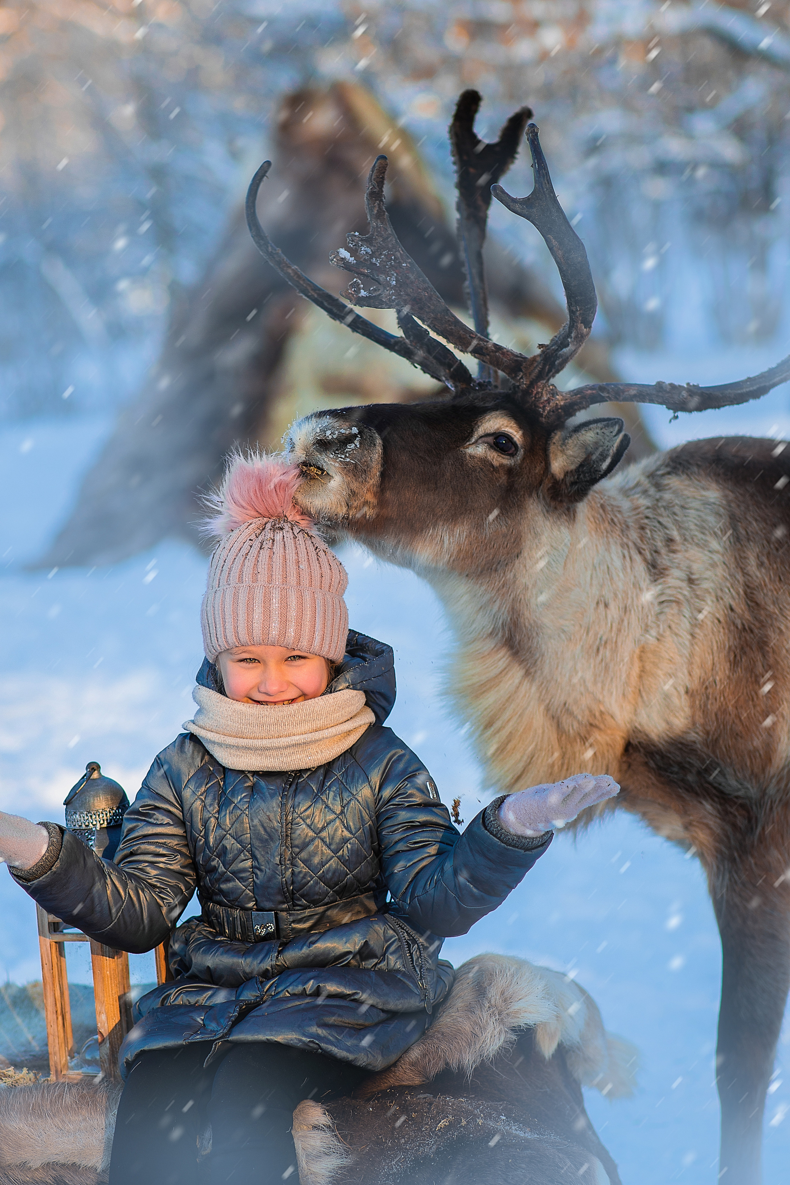 Фотосессия с оленем, сказочная Фотосессия, зимний фотопроект, детский фотограф, съемка с оленем, фотопроект, Фотосессия с животными, топовый фотограф