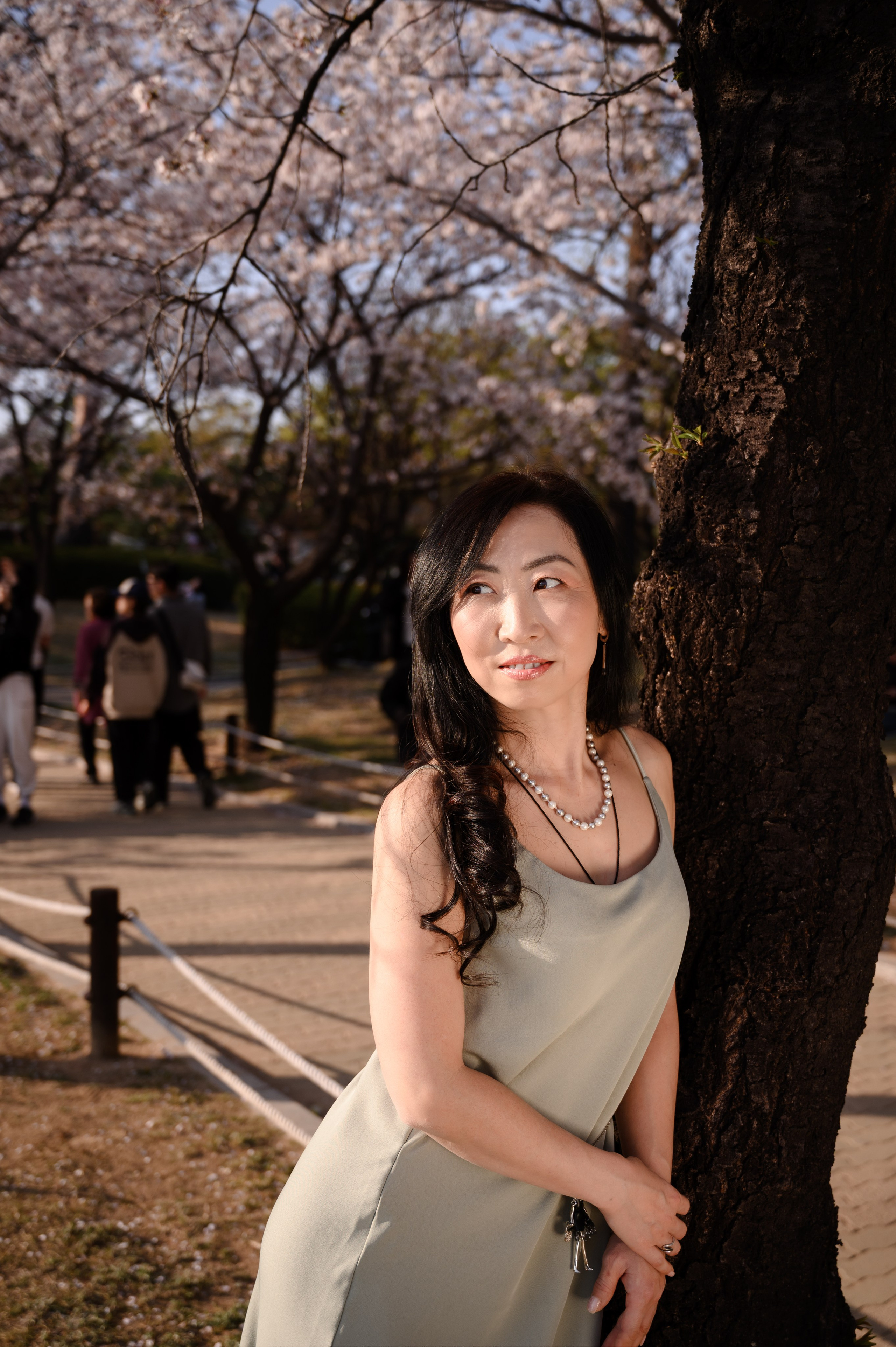 Portrait féminin sous les cerisiers en fleurs à Busan Corée du Sud