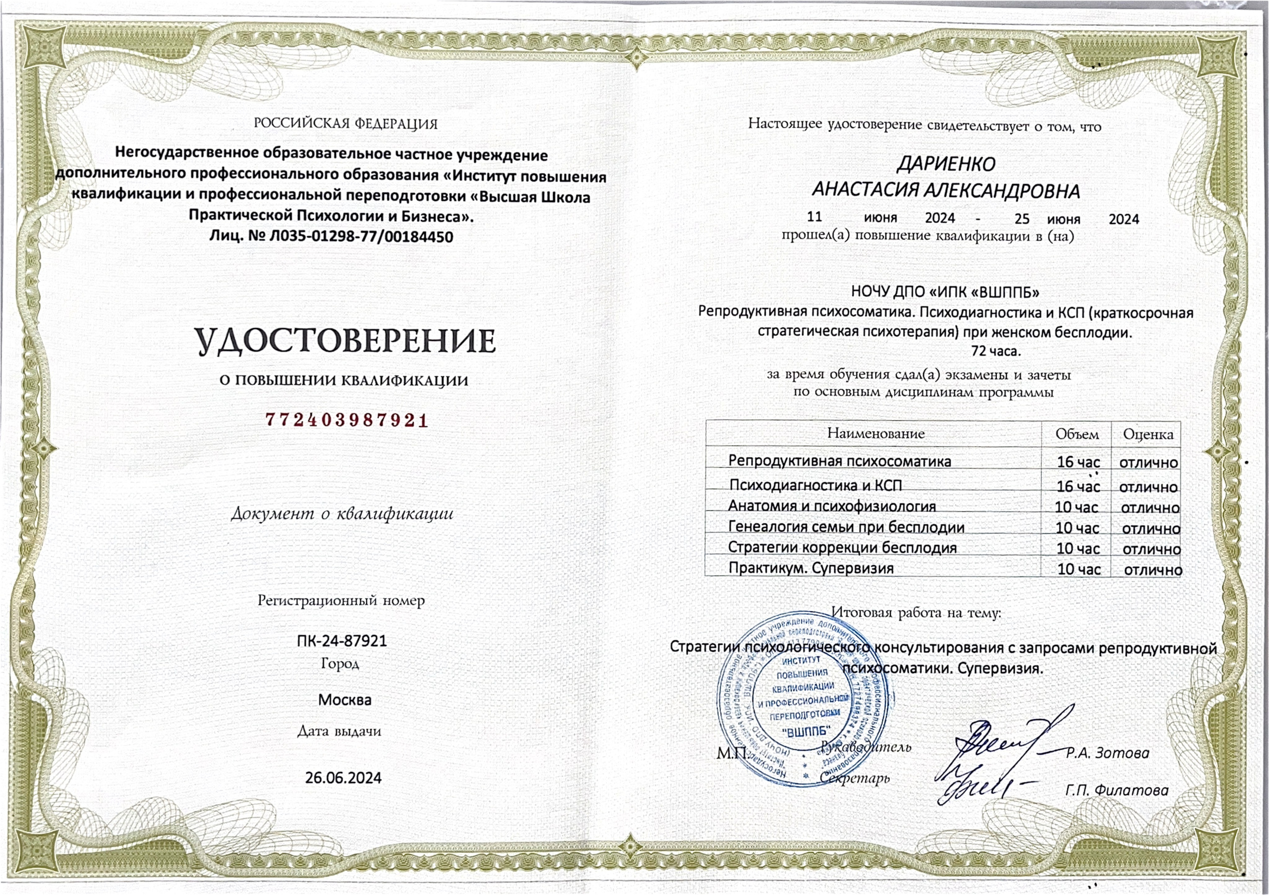 Психолог и психотерапевт Дариенко Анастасия