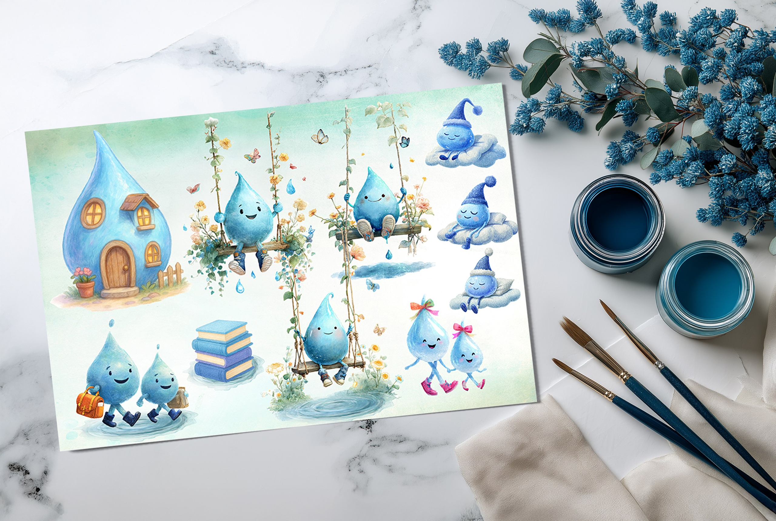 Иллюстрации Капельки. Шаблоны и дизайны выпускных альбомов и фотокниг