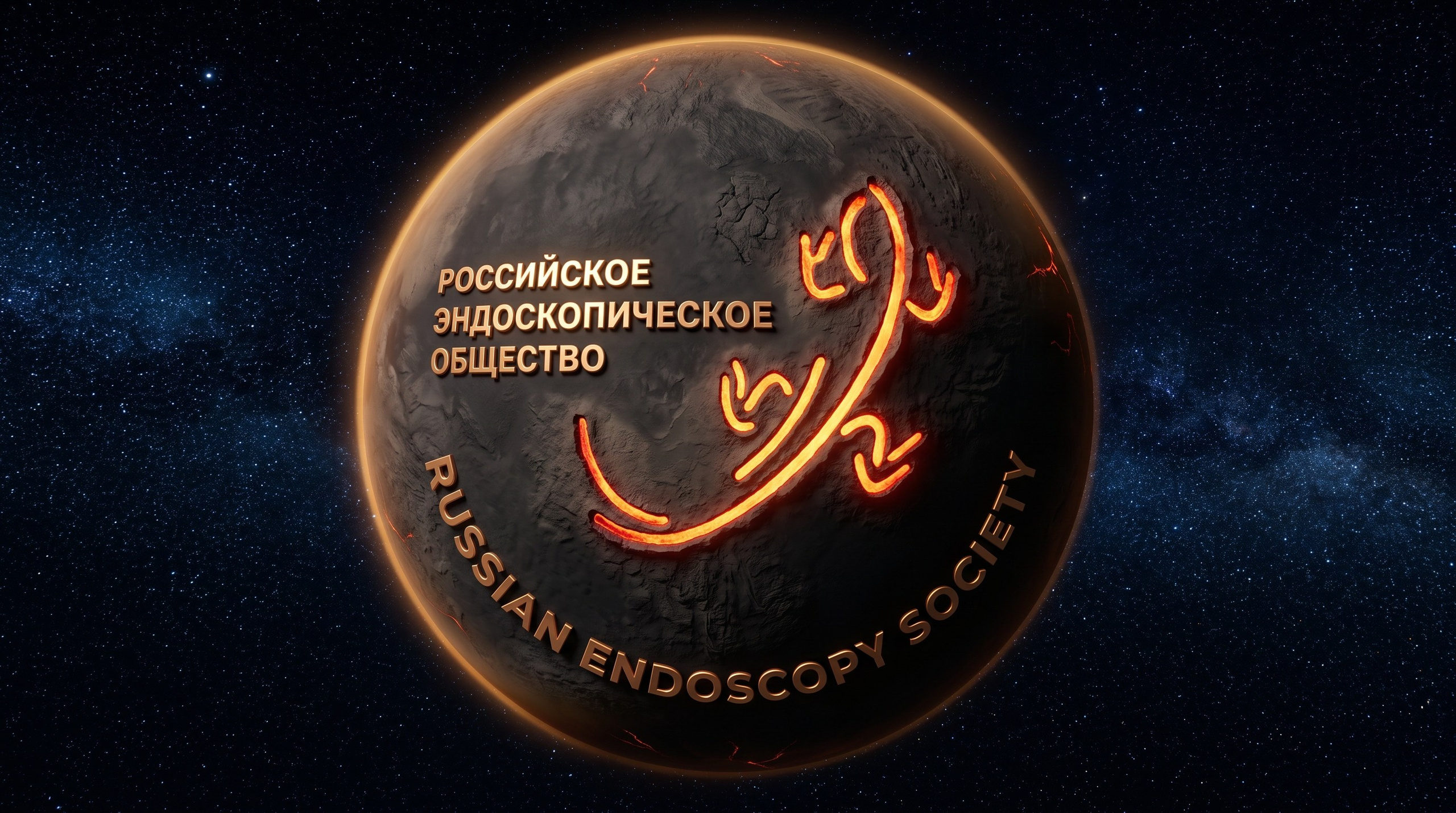 Планета с эмблемой Российское эндоскопическое сообщество элемент космической системы в ИИ-видеоролике