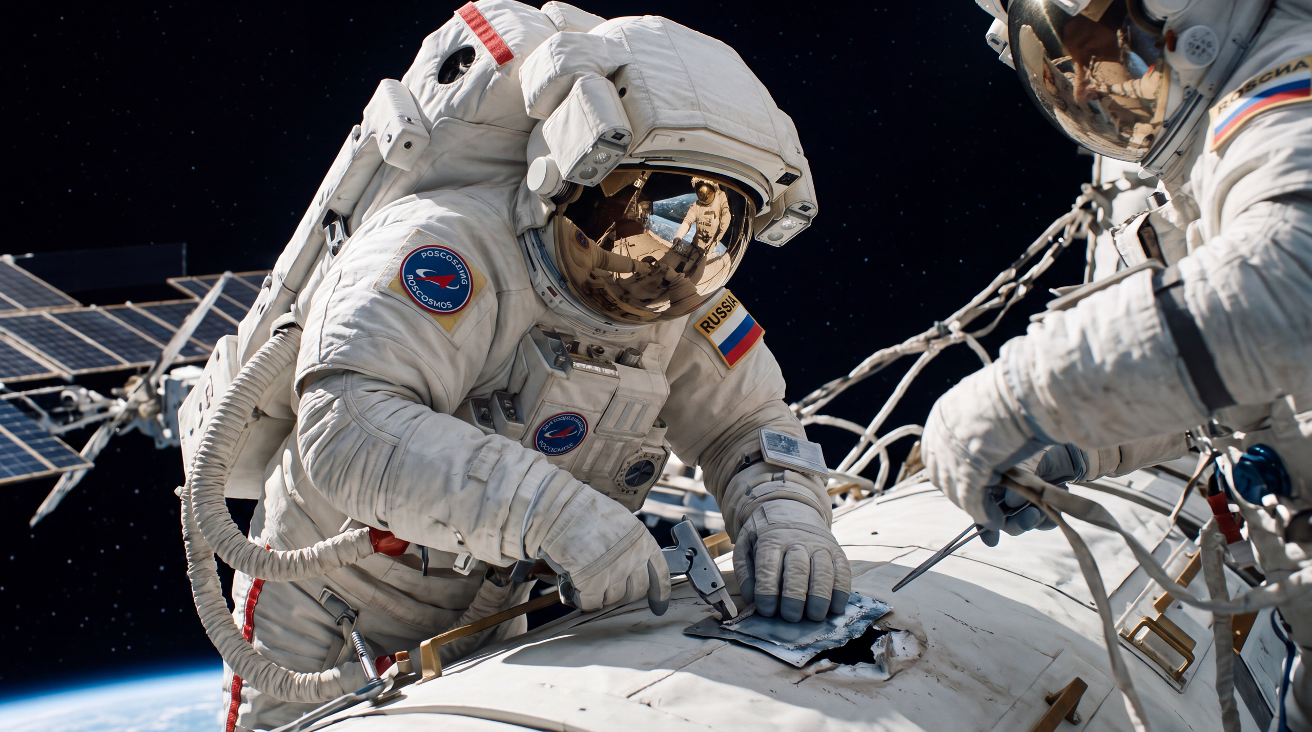 Сгенерированная нейросетью космическая сцена для сюжетного видеоряда о хирургии и космосе